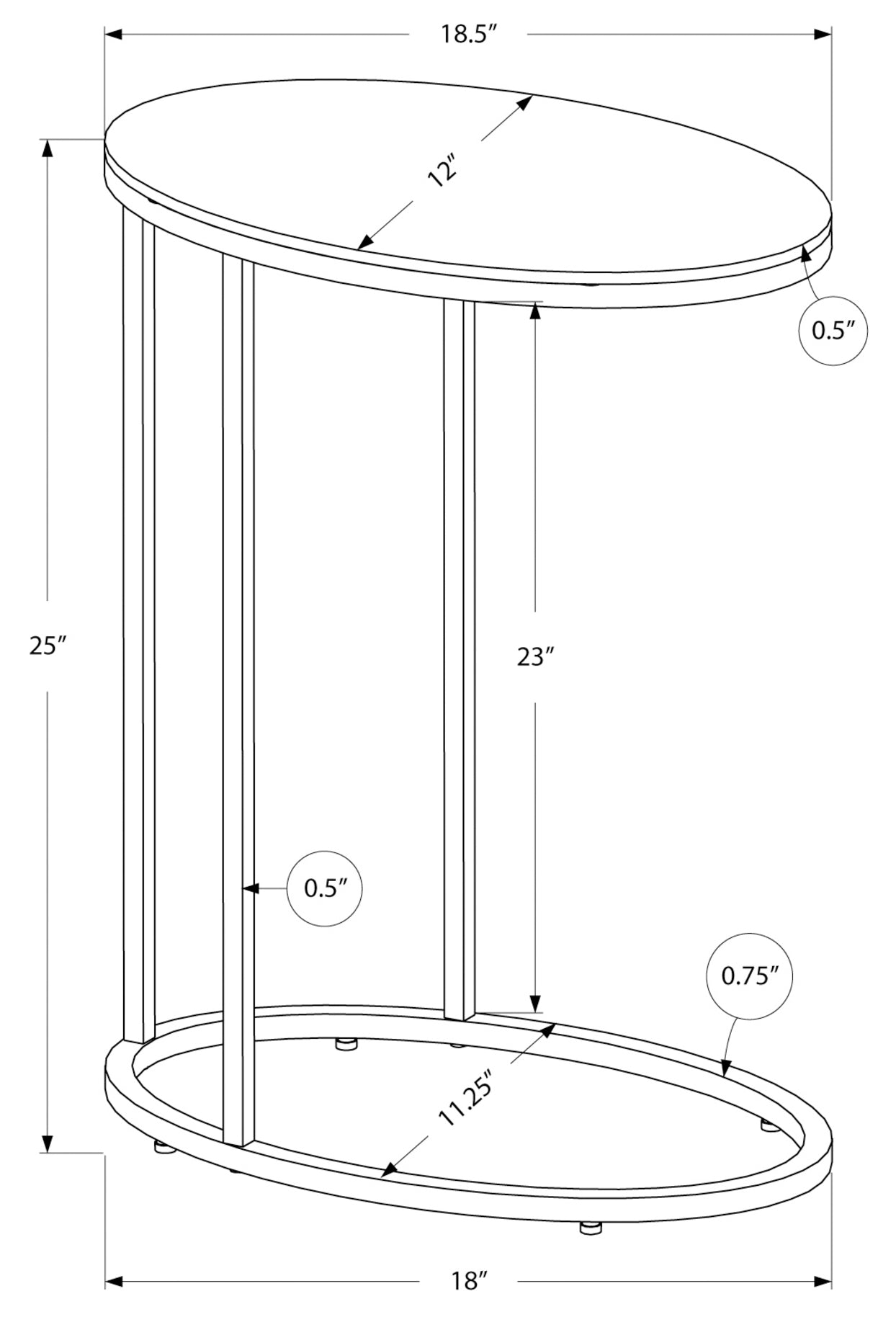 TABLE D'APPOINT - OVALE / BLANC BRILLANT AVEC METAL CHROME