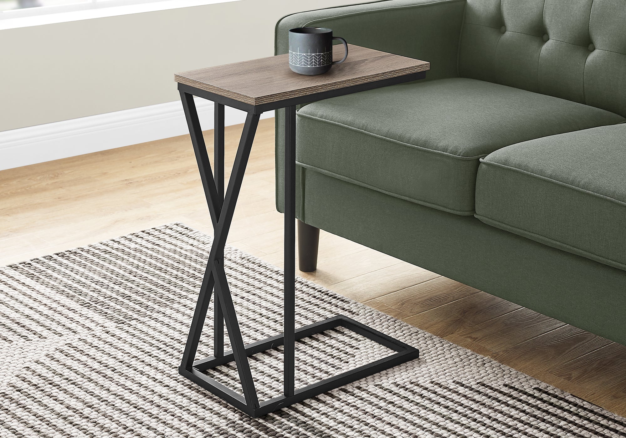 TABLE D'APPOINT - 25"H / TAUPE FONCE / METAL NOIR 