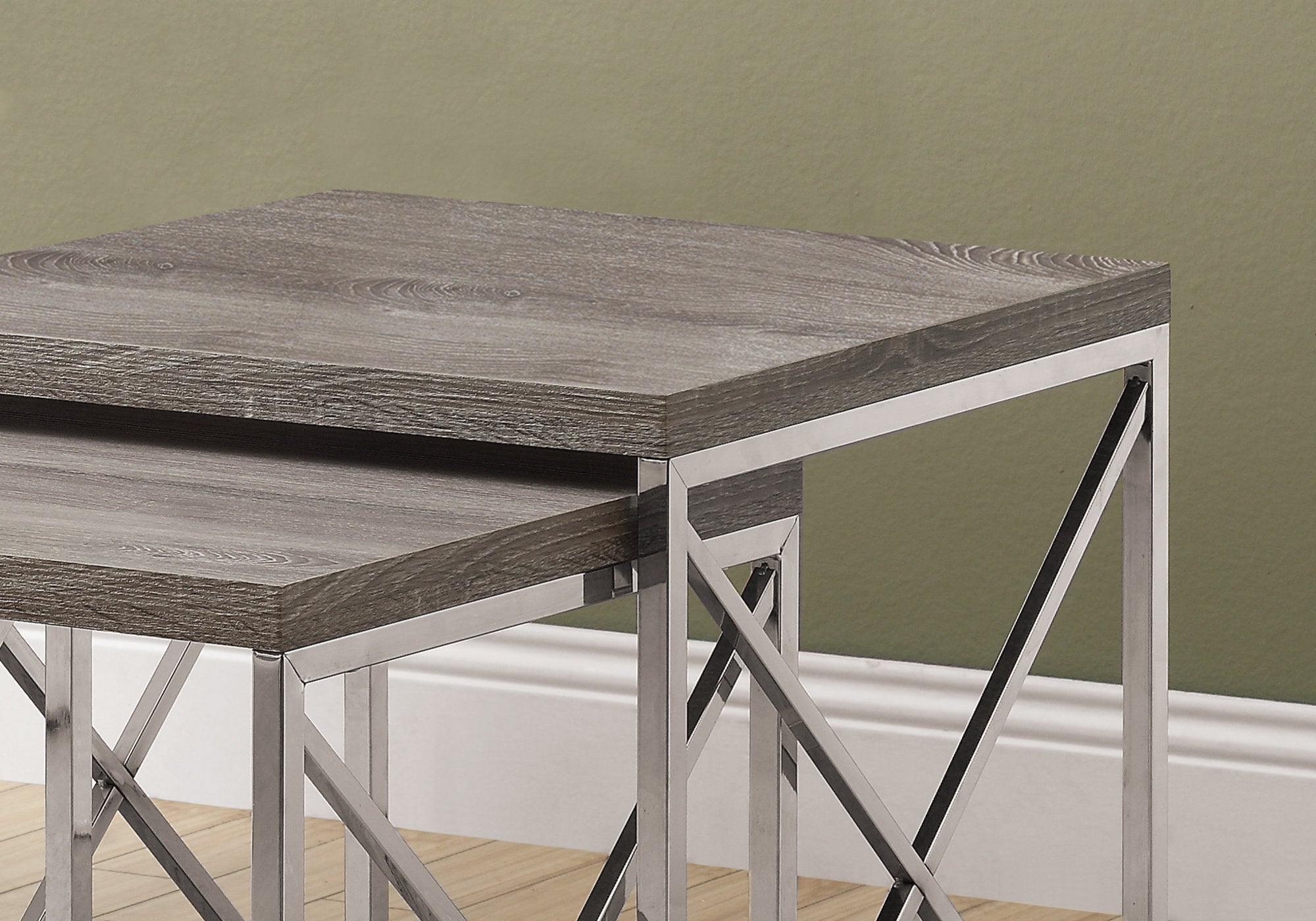 TABLE GIGOGNE - ENSEMBLE 2PCS / TAUPE FONCE AVEC METAL CHROME