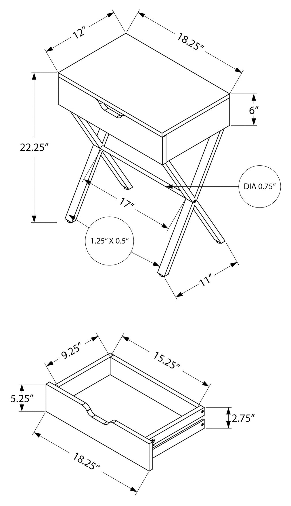 TABLE D'APPOINT - 24"H / ESPRESSO / MÉTAL DORÉ 