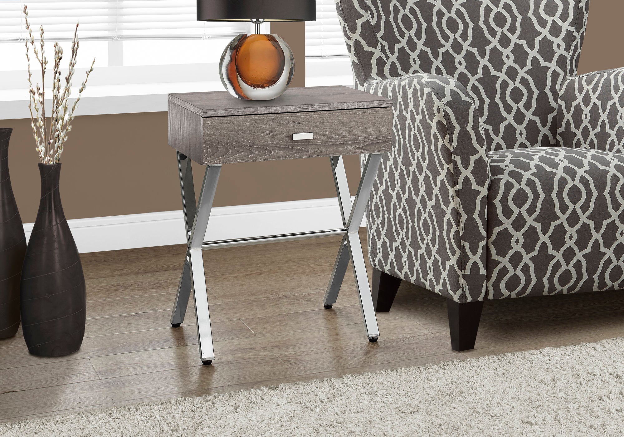 TABLE D'APPOINT - 24"H / FONCE TAUPE / METAL CHROME 