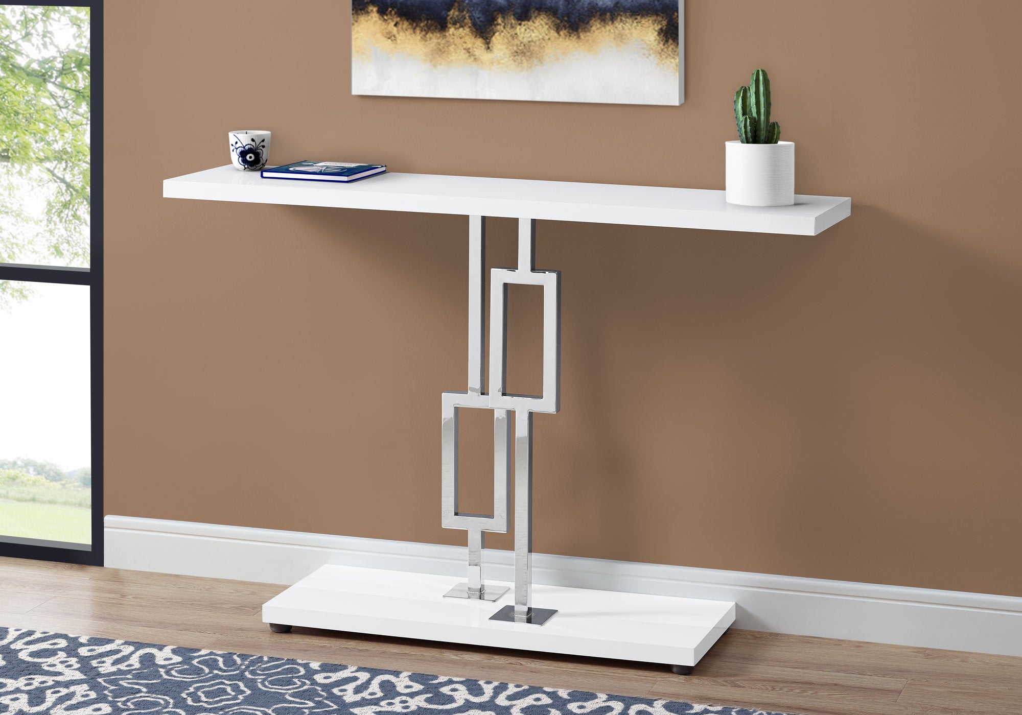 TABLE D'APPOINT - 48"L / BLANC BRILLANT / METAL CHROME 