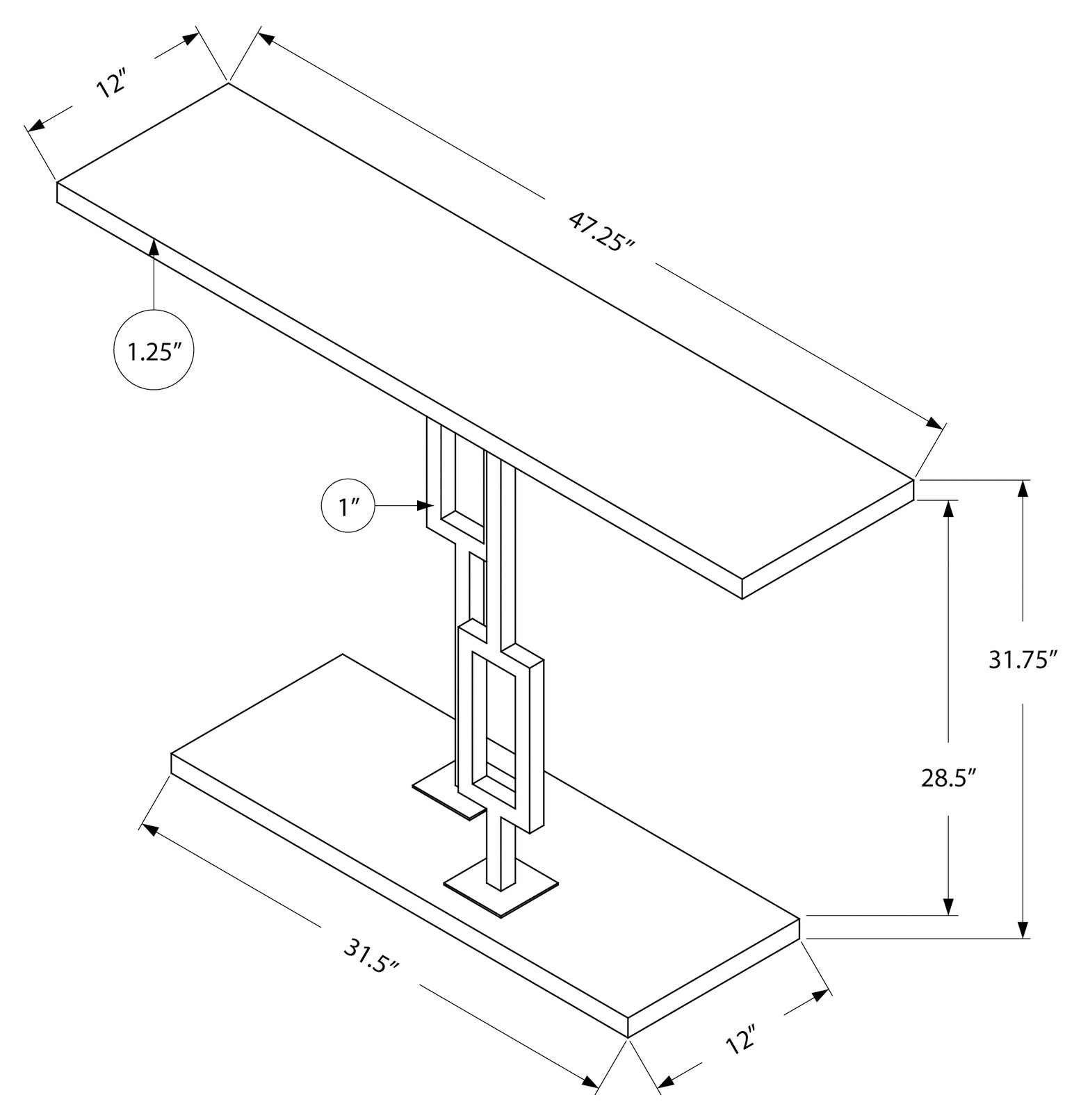 TABLE D'APPOINT - 48"L / ESPRESSO / MÉTAL DORÉ 
