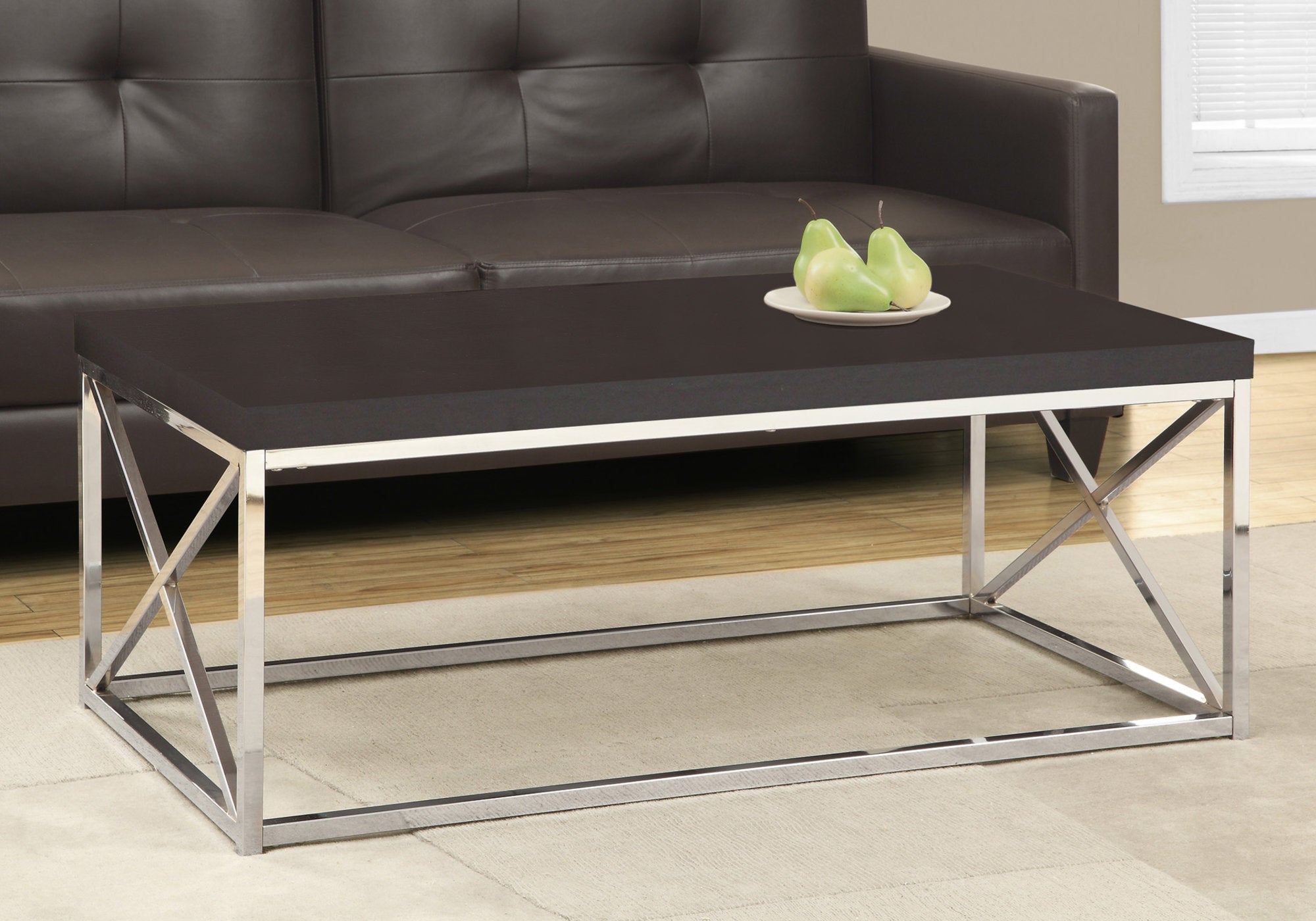 TABLE BASSE - ESPRESSO / MÉTAL CHROMÉ 