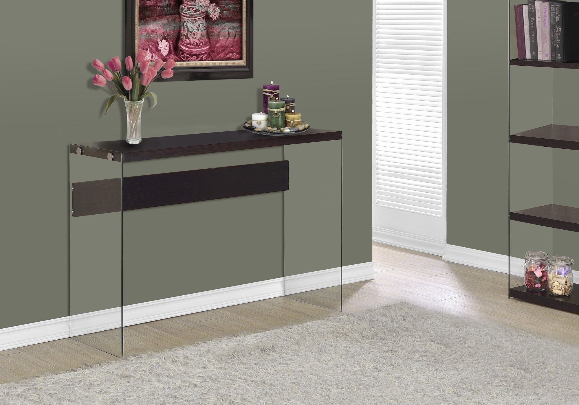 TABLE D'APPOINT - 44"L / ESPRESSO / VERRE TREMPÉ 