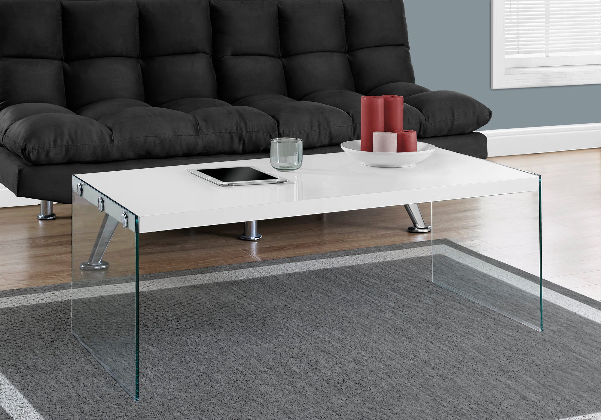 TABLE BASSE - BLANC BRILLANT AVEC VERRE TREMPÉ 