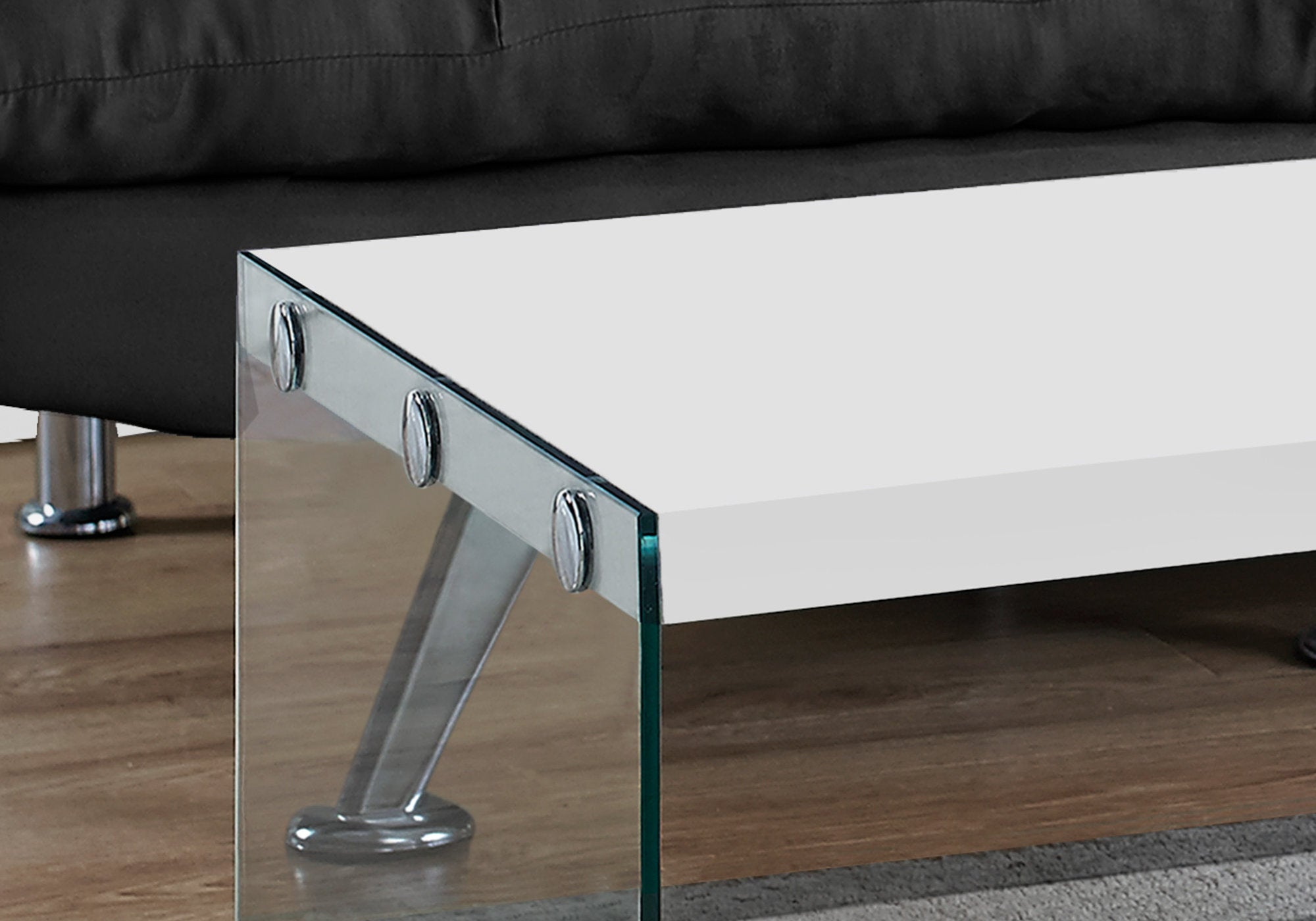 TABLE BASSE - BLANC BRILLANT AVEC VERRE TREMPÉ 