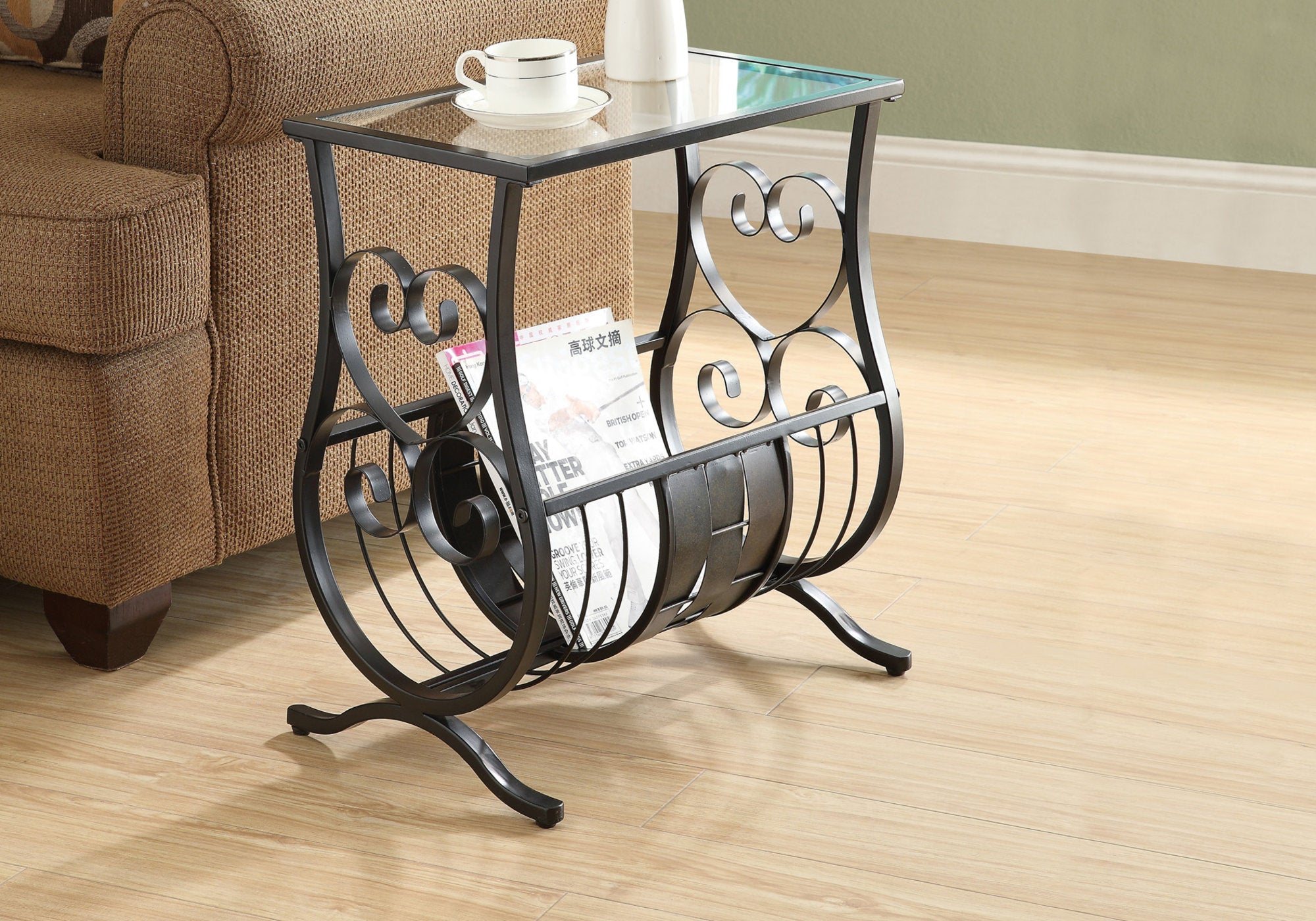TABLE D'APPOINT - MÉTAL NOIR SATINÉ AVEC VERRE TREMPÉ 
