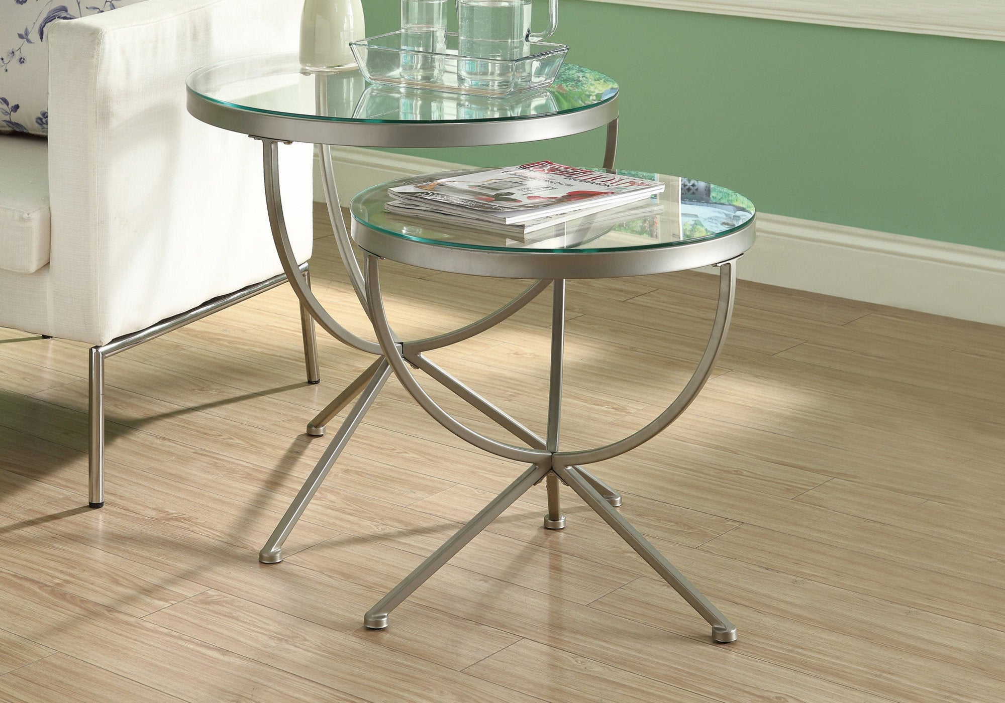 TABLE GIGOGNE - ENSEMBLE DE 2PCS / ARGENT AVEC VERRE TREMPÉ