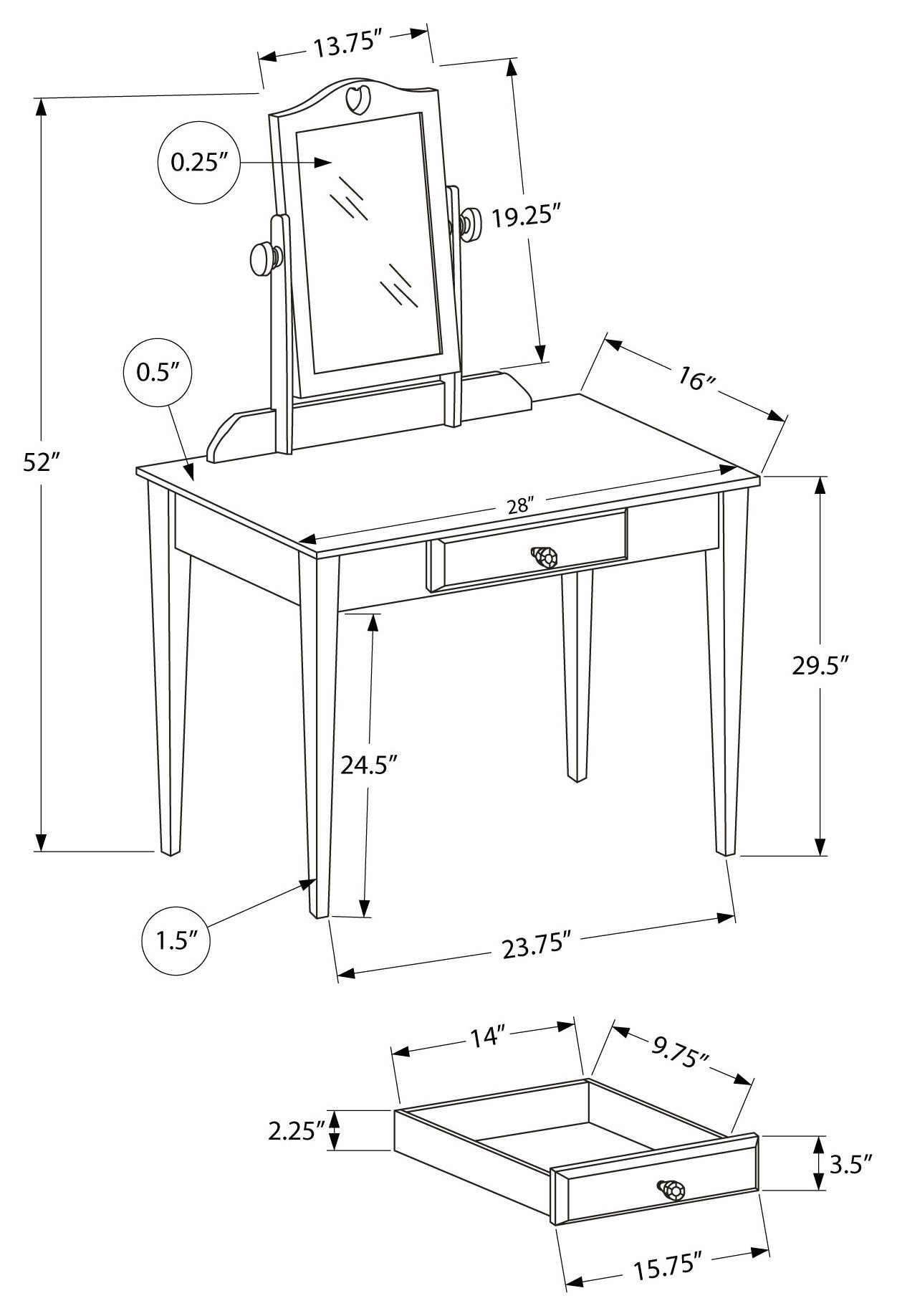 MEUBLE-LAVABO - BLANC / MIROIR ET TIROIR DE RANGEMENT 