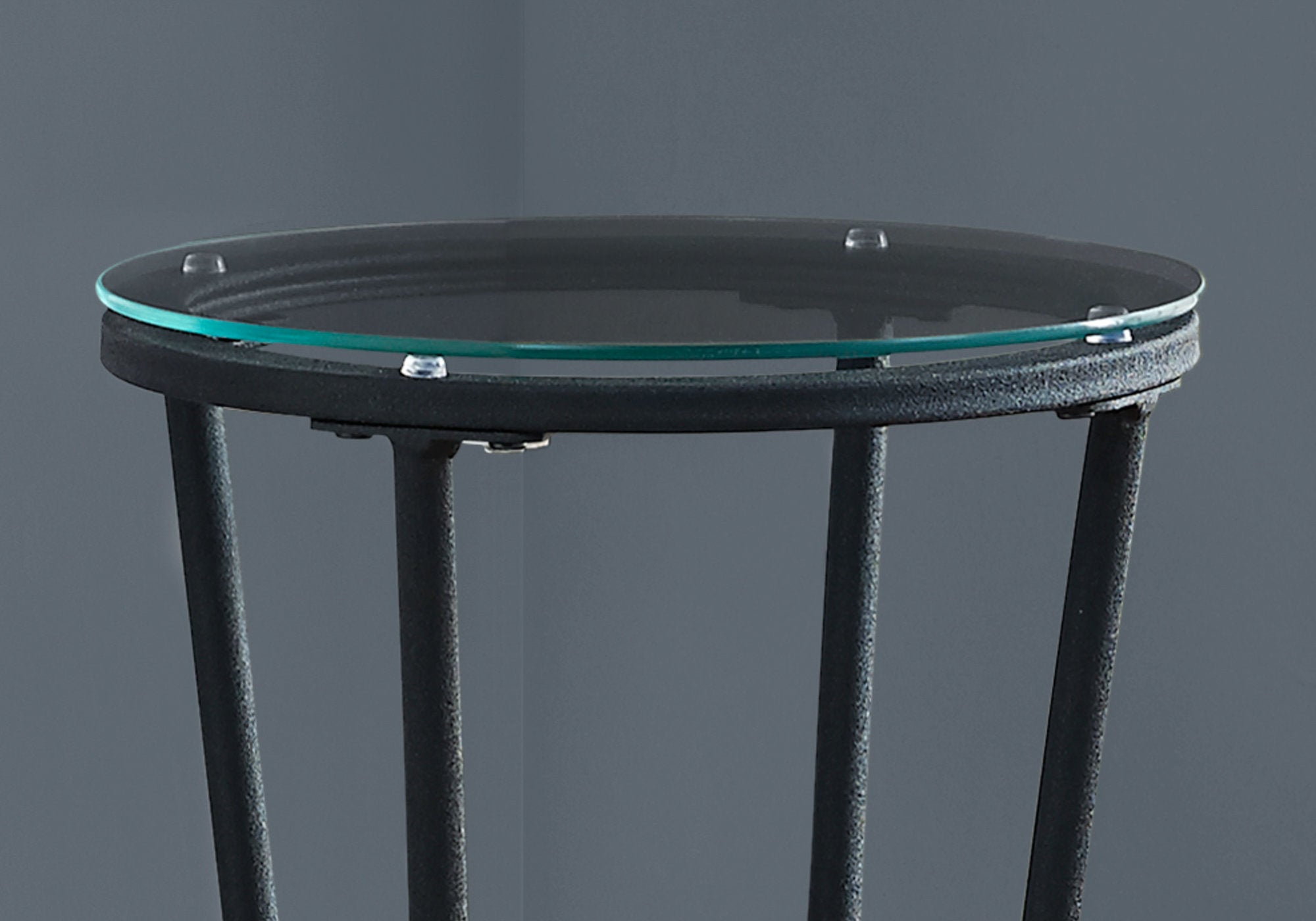 TABLE D'APPOINT - MÉTAL NOIR MARTELÉ AVEC VERRE TREMPÉ 