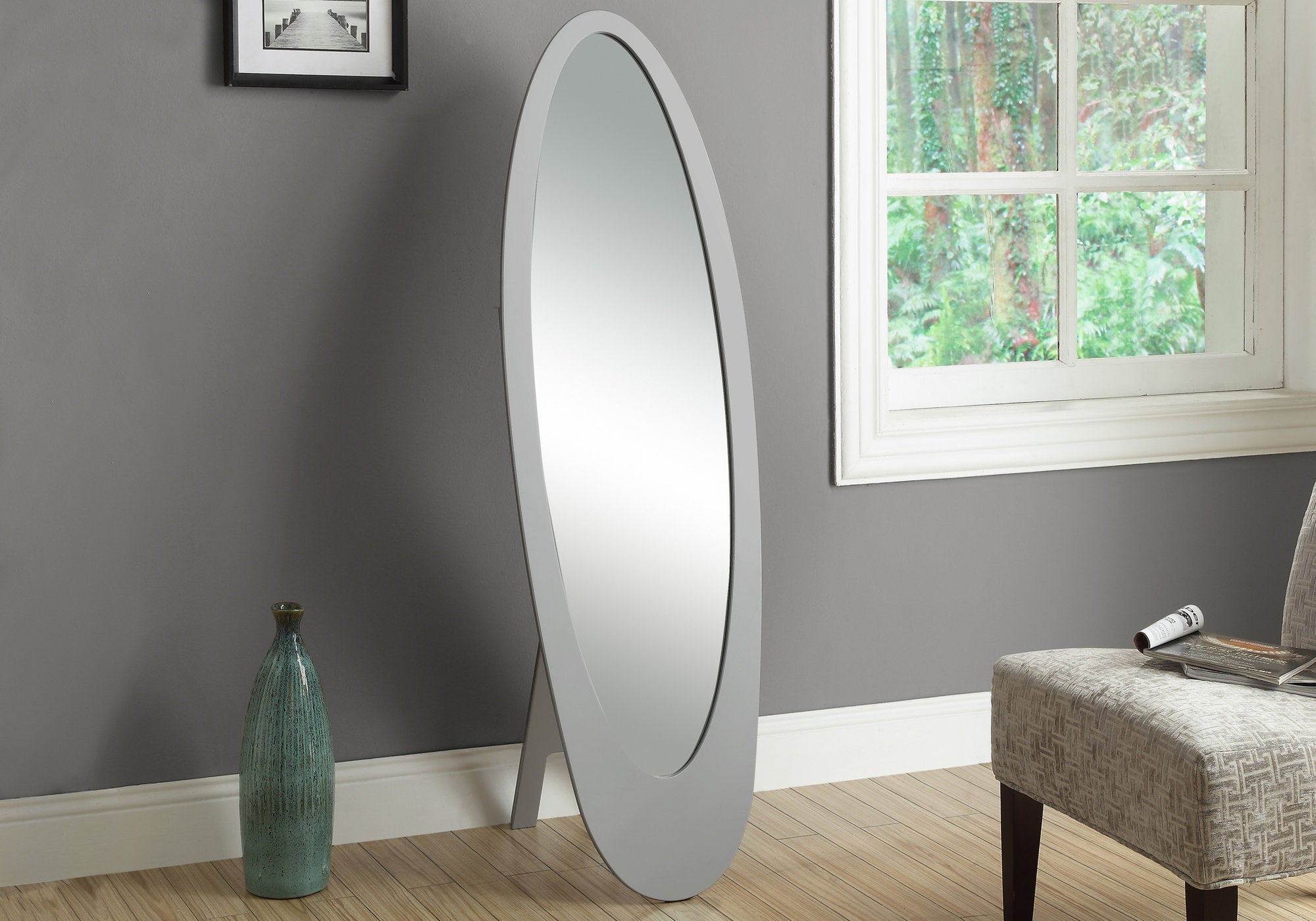 MIROIR - 59"H / CADRE OVALE CONTEMPORAIN GRIS 