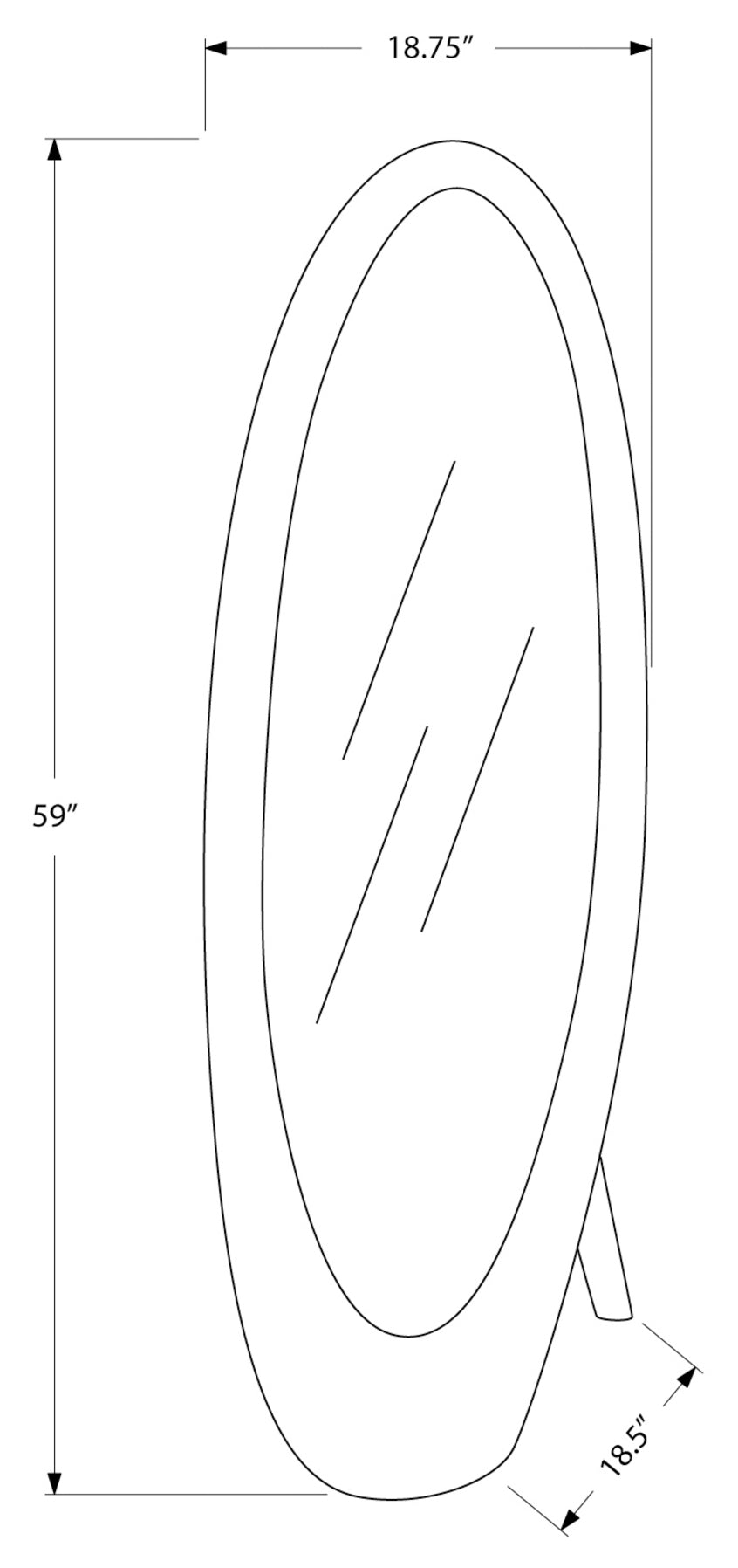 MIROIR - 59"H / CADRE OVALE CONTEMPORAIN NOIR