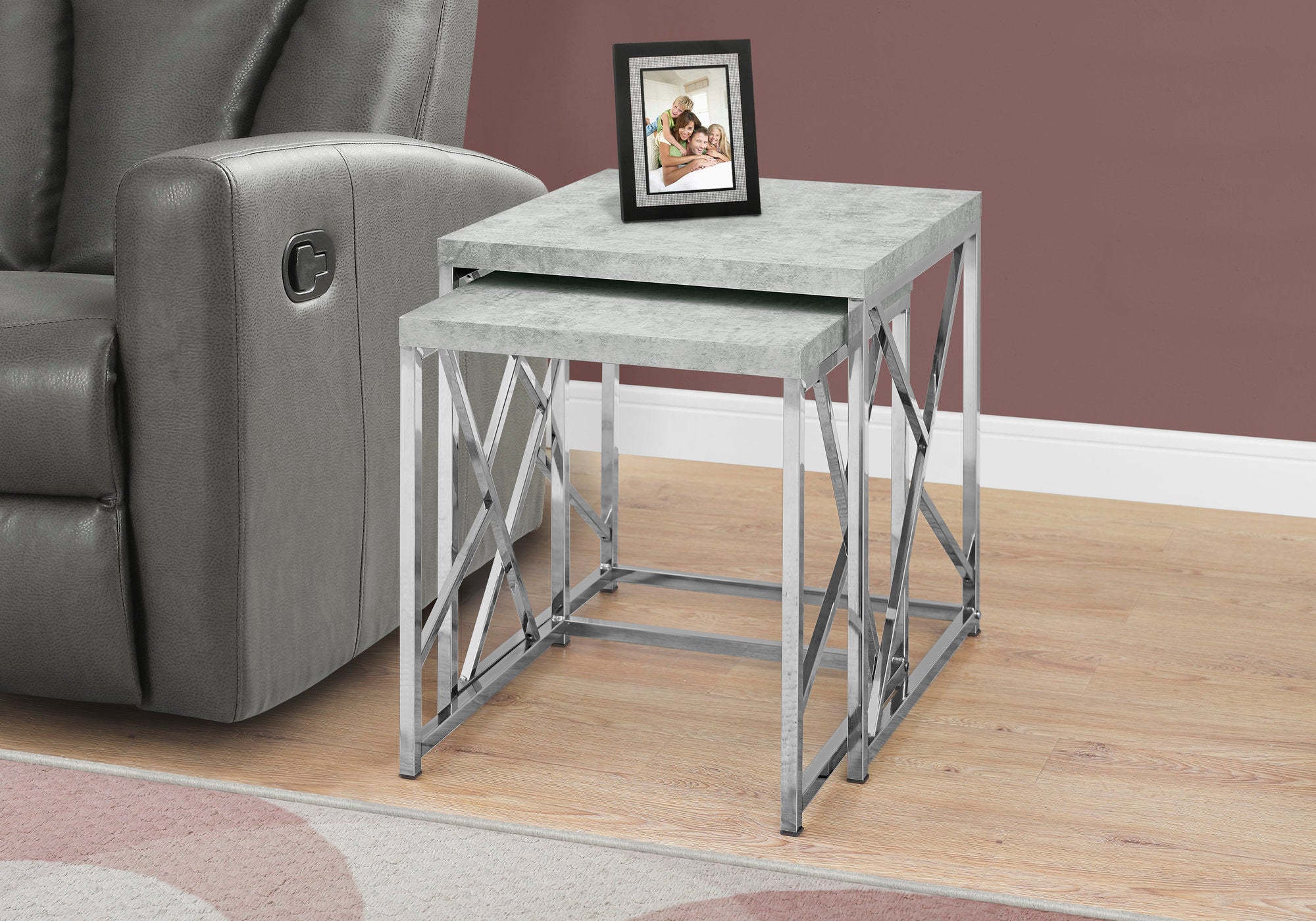 TABLE GIGOGNE - ENSEMBLE 2PCS / CIMENT GRIS AVEC METAL CHROME