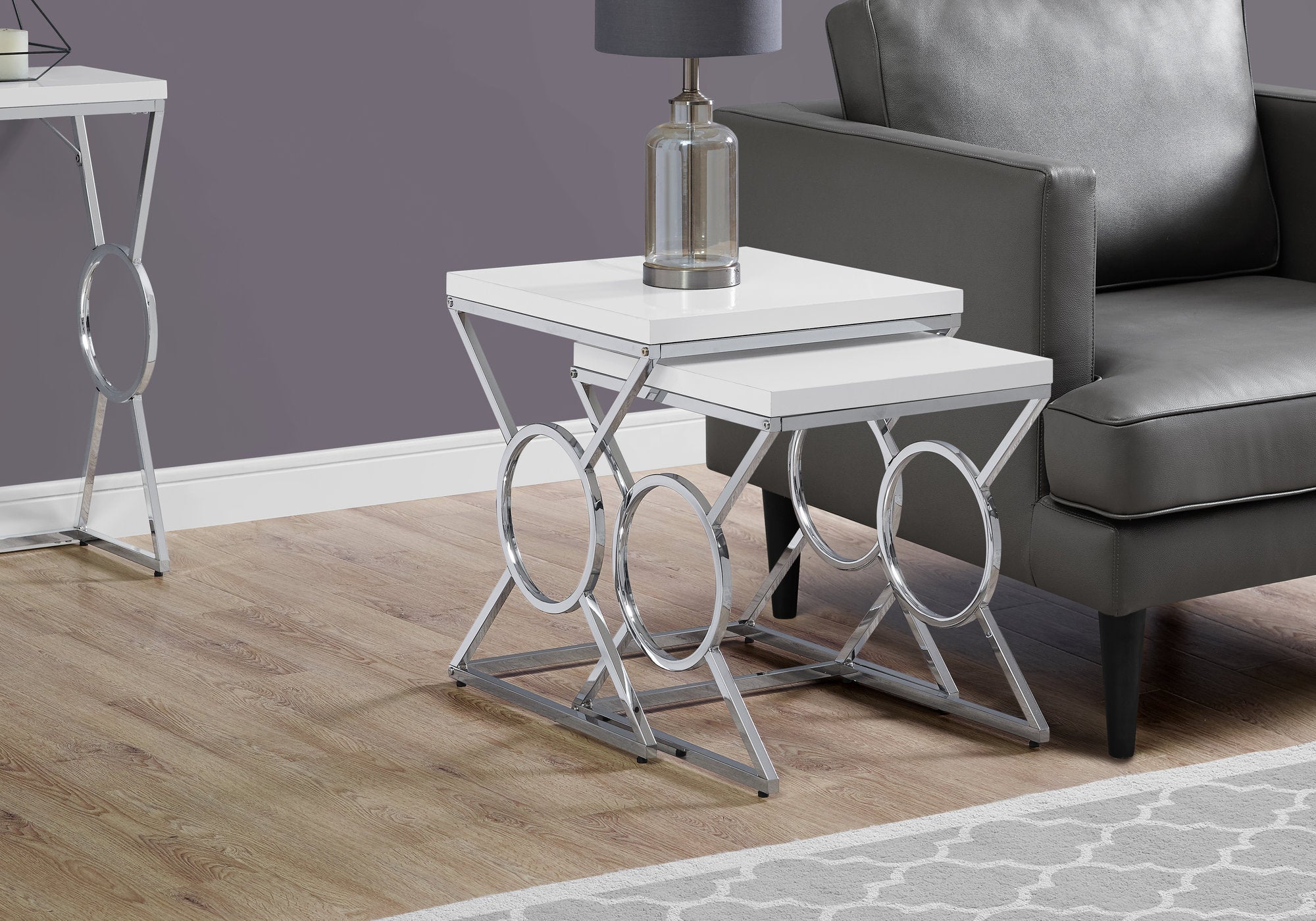 TABLE GIGOGNE - SET 2PCS / BLANC BRILLANT / METAL CHROME