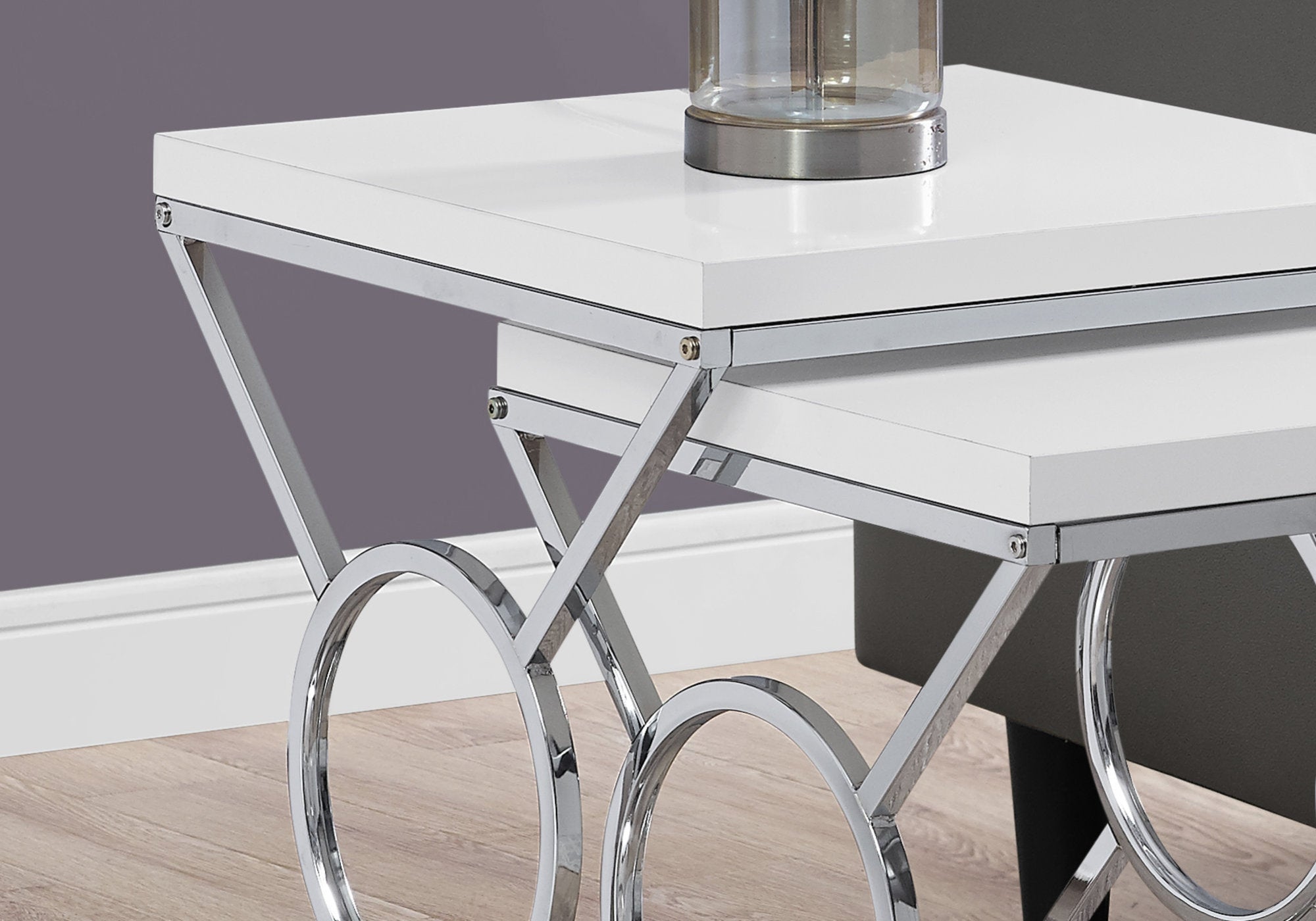TABLE GIGOGNE - SET 2PCS / BLANC BRILLANT / METAL CHROME