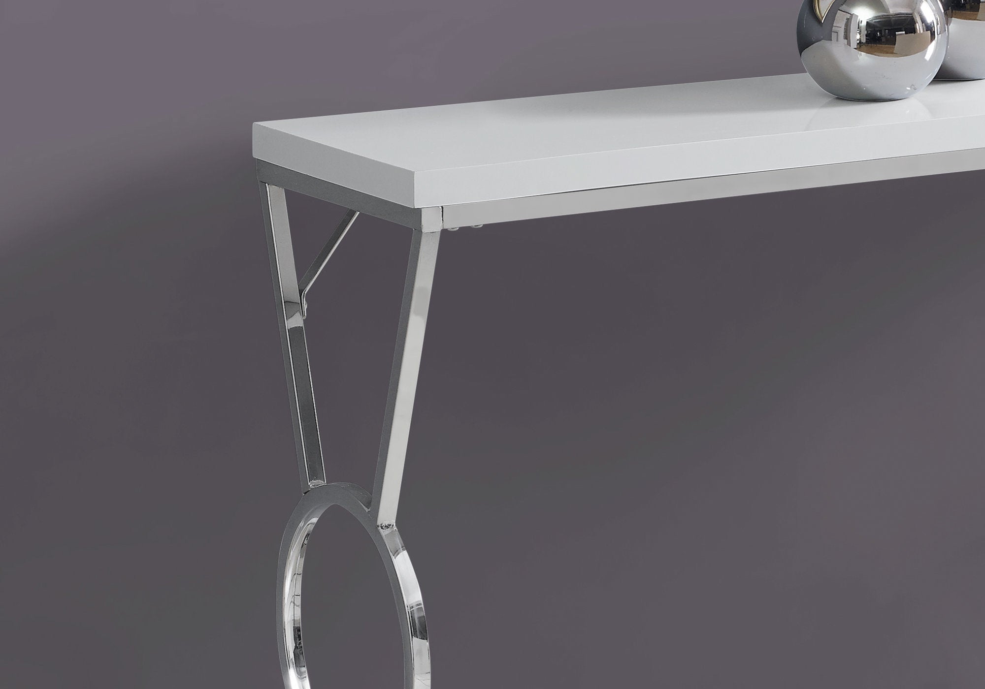 TABLE D'APPOINT - 42"L / BLANC BRILLANT / METAL CHROME 