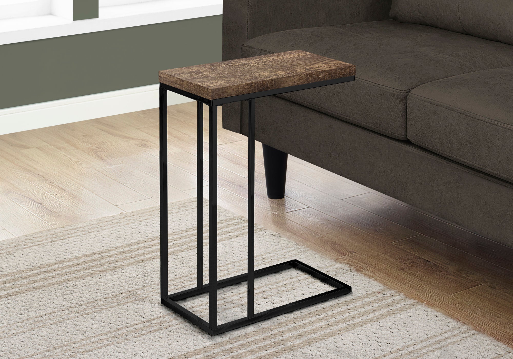 TABLE D'APPOINT - SIMILI BOIS BRUN / MÉTAL NOIR 
