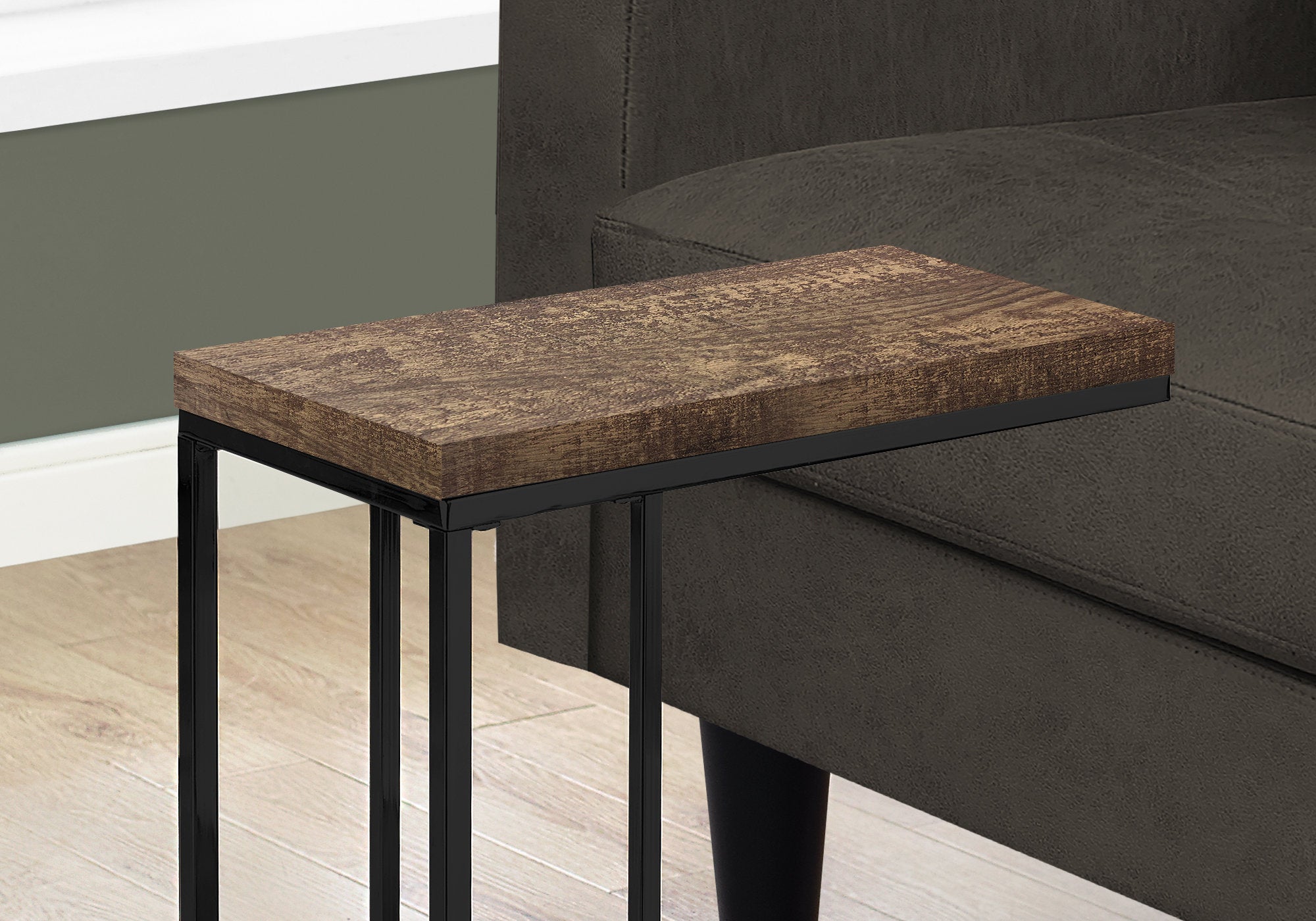 TABLE D'APPOINT - SIMILI BOIS BRUN / MÉTAL NOIR 
