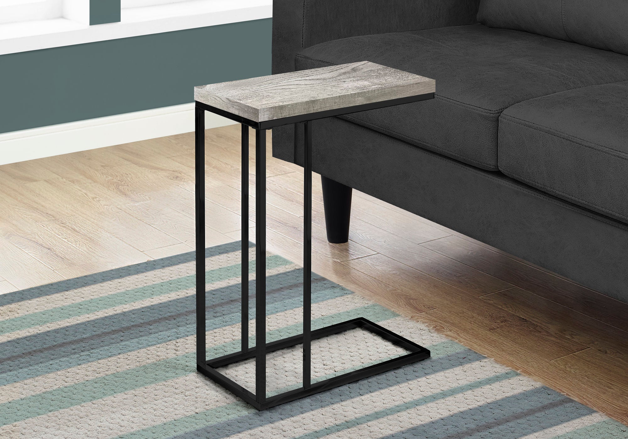 TABLE D'APPOINT - SIMILI BOIS GRIS / MÉTAL NOIR 