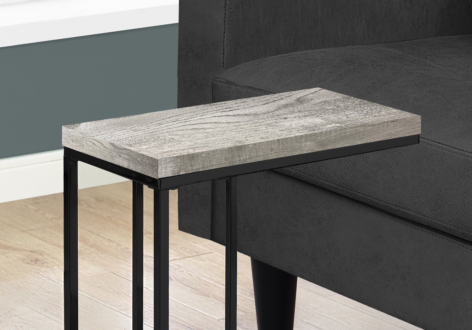 TABLE D'APPOINT - SIMILI BOIS GRIS / MÉTAL NOIR 