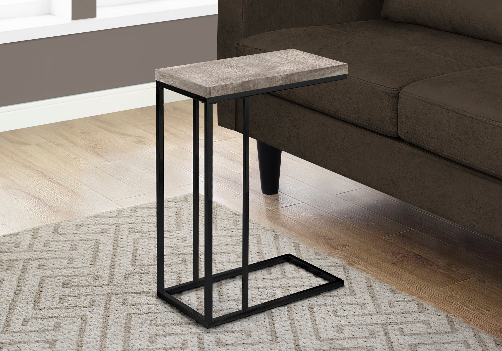 TABLE D'APPOINT - ASPECT BOIS TAUPE / MÉTAL NOIR 