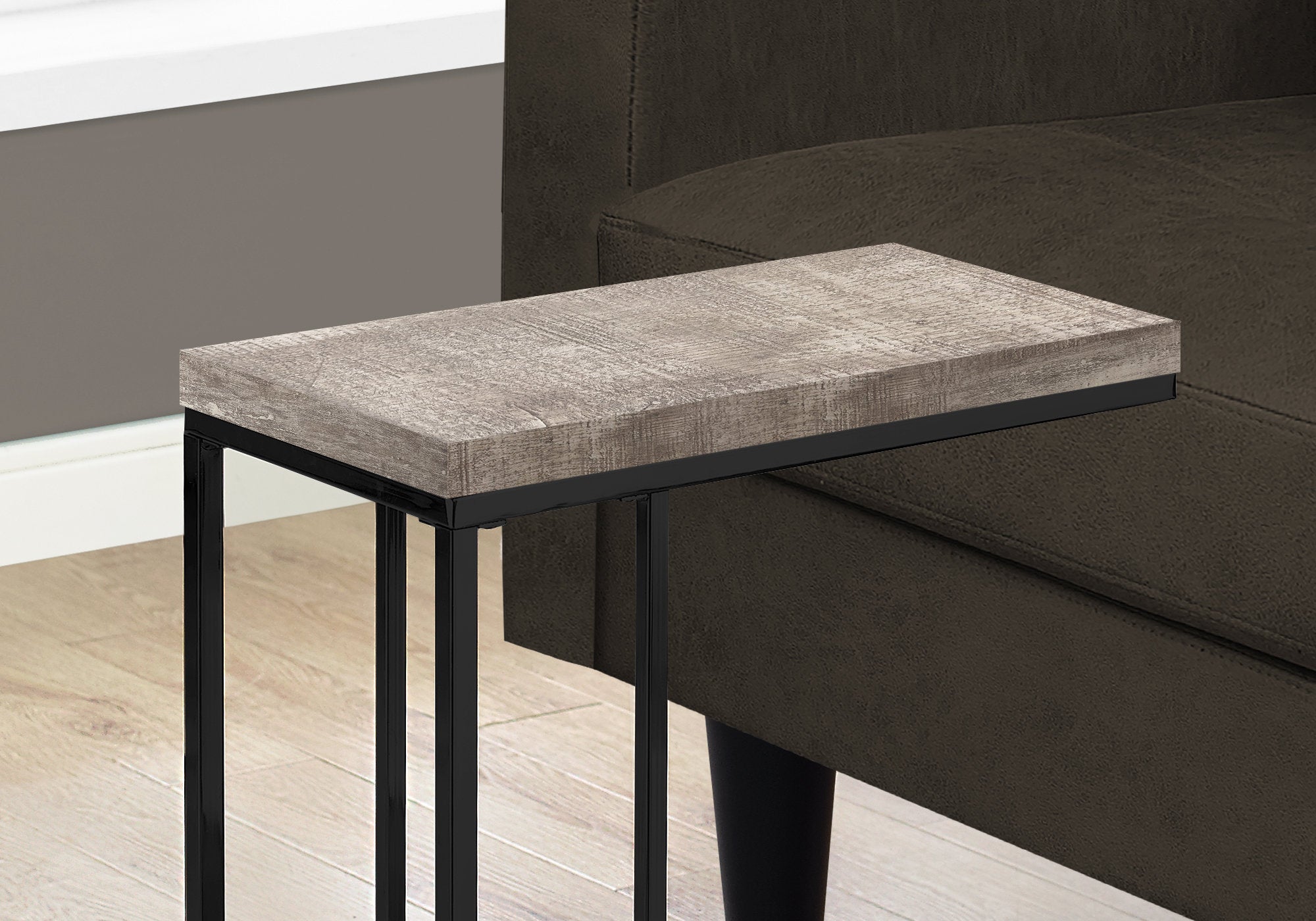 TABLE D'APPOINT - ASPECT BOIS TAUPE / MÉTAL NOIR 