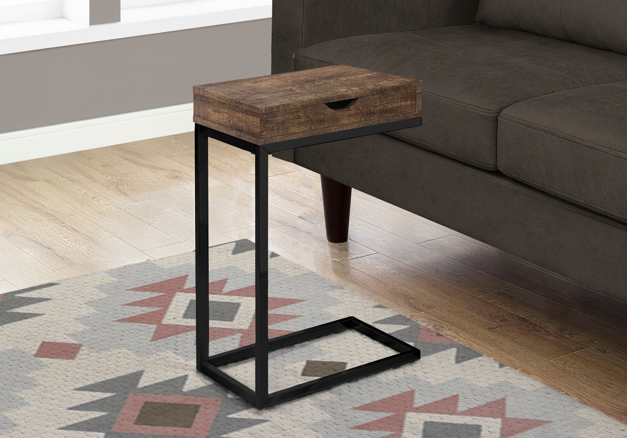 TABLE D'APPOINT - SIMILI BOIS BRUN / NOIR / TIROIR 