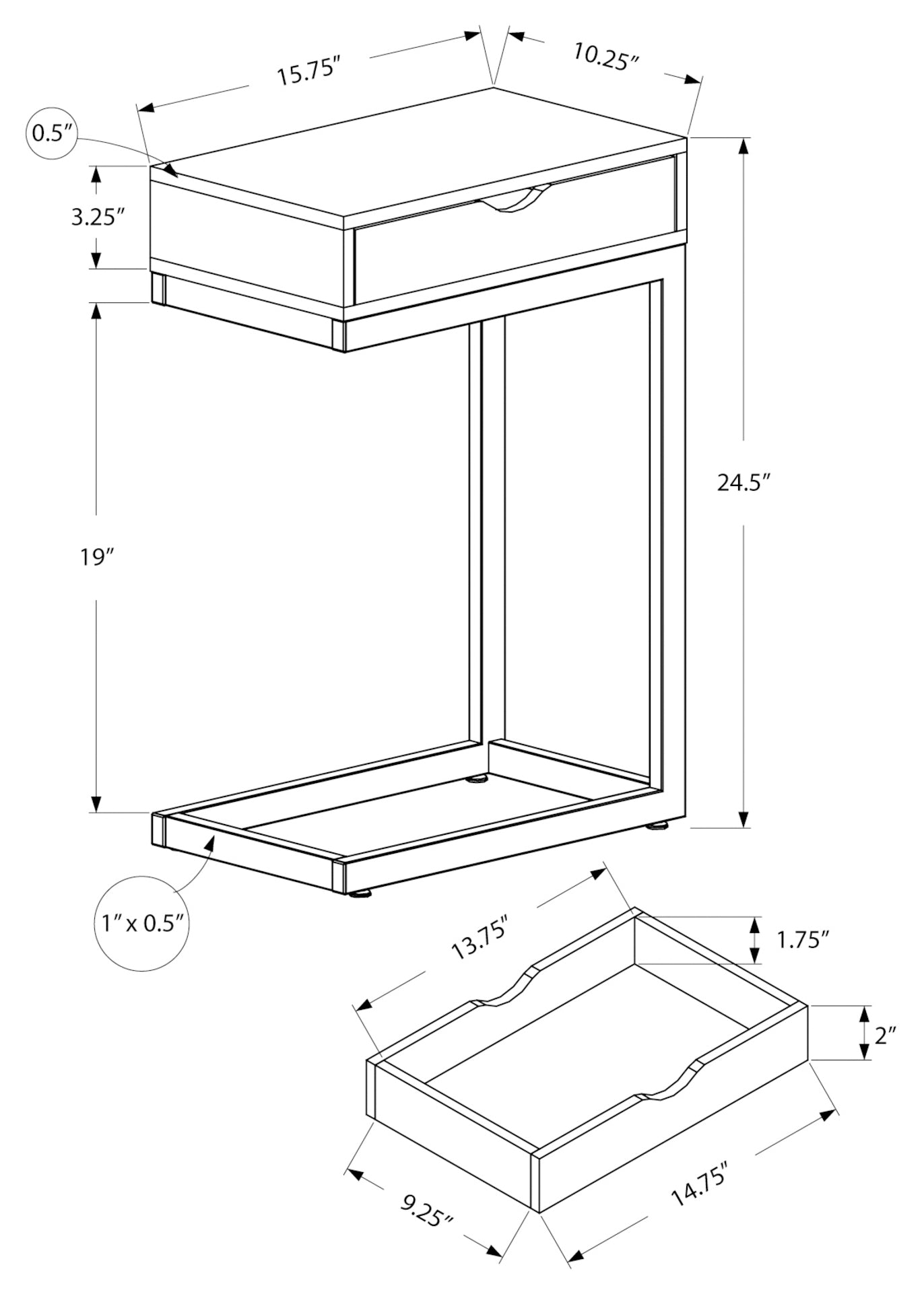 TABLE D'APPOINT - SIMILI BOIS GRIS / NOIR / TIROIR