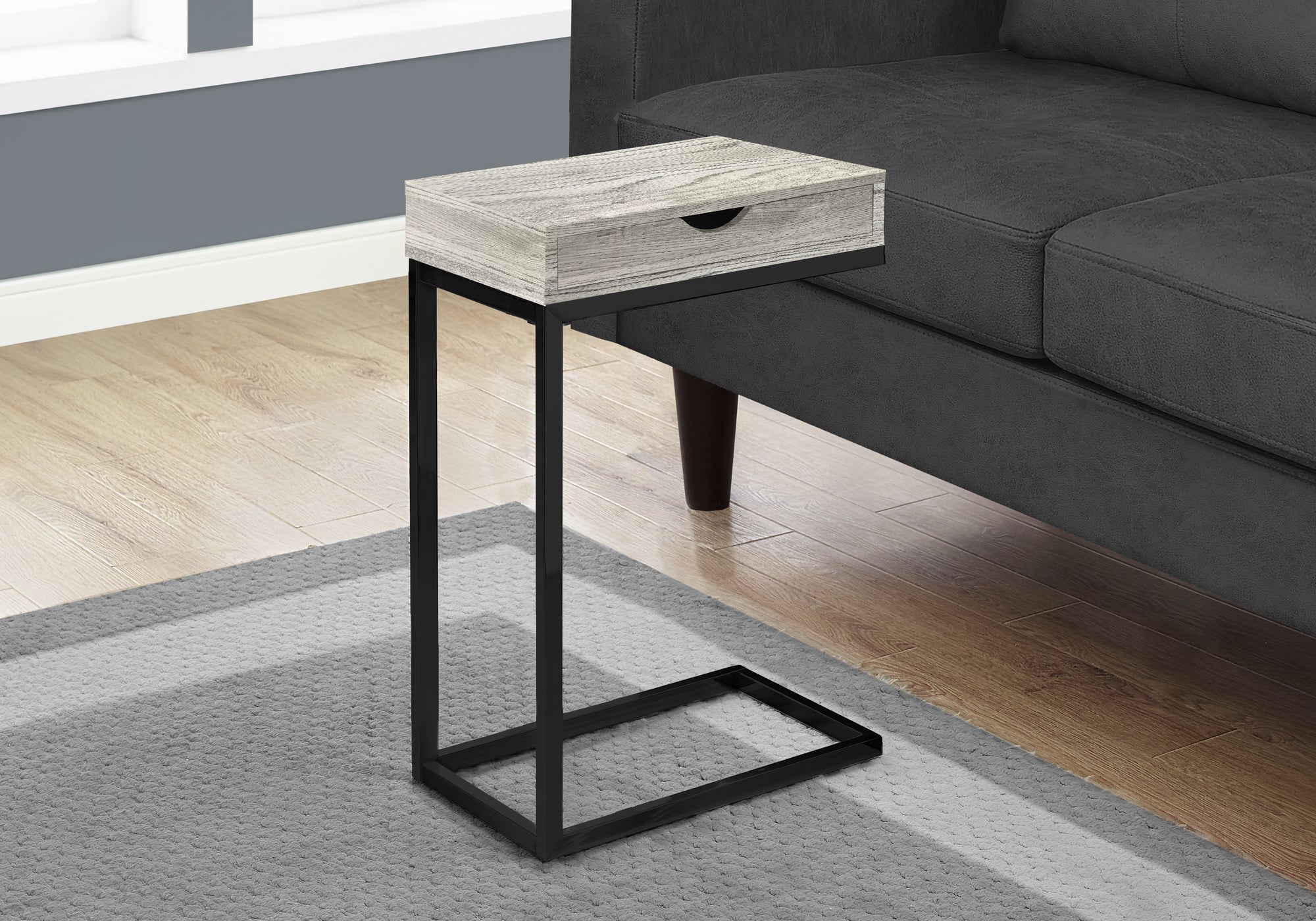 TABLE D'APPOINT - SIMILI BOIS GRIS / NOIR / TIROIR