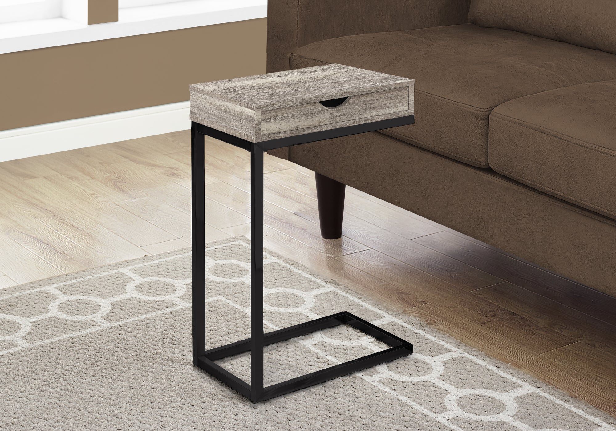 TABLE D'APPOINT - ASPECT BOIS TAUPE / NOIR / TIROIR 