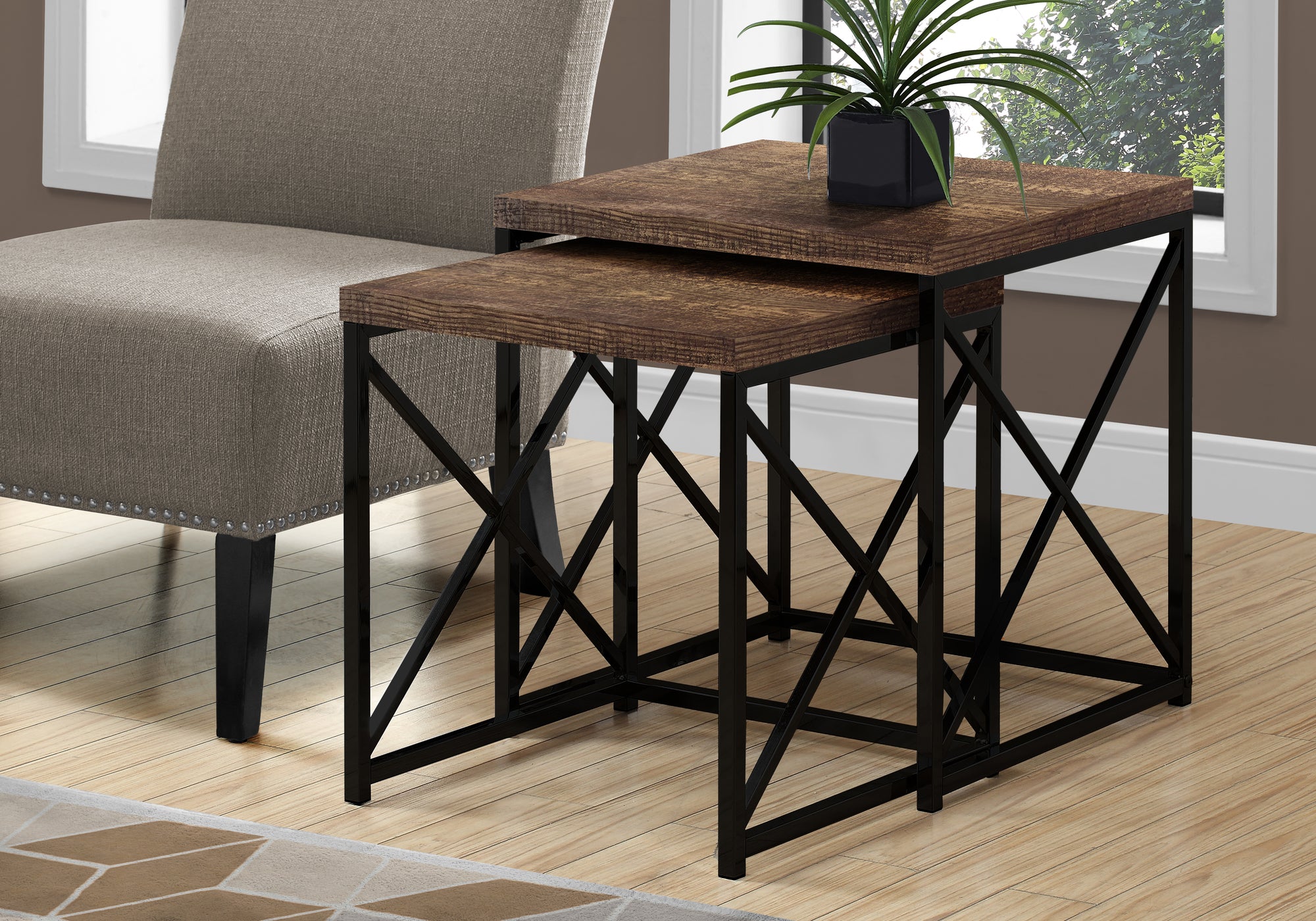 TABLE GIGOGNE - ENSEMBLE DE 2PCS / BOIS DE RÉCUPÉRATION MARRON / NOIR