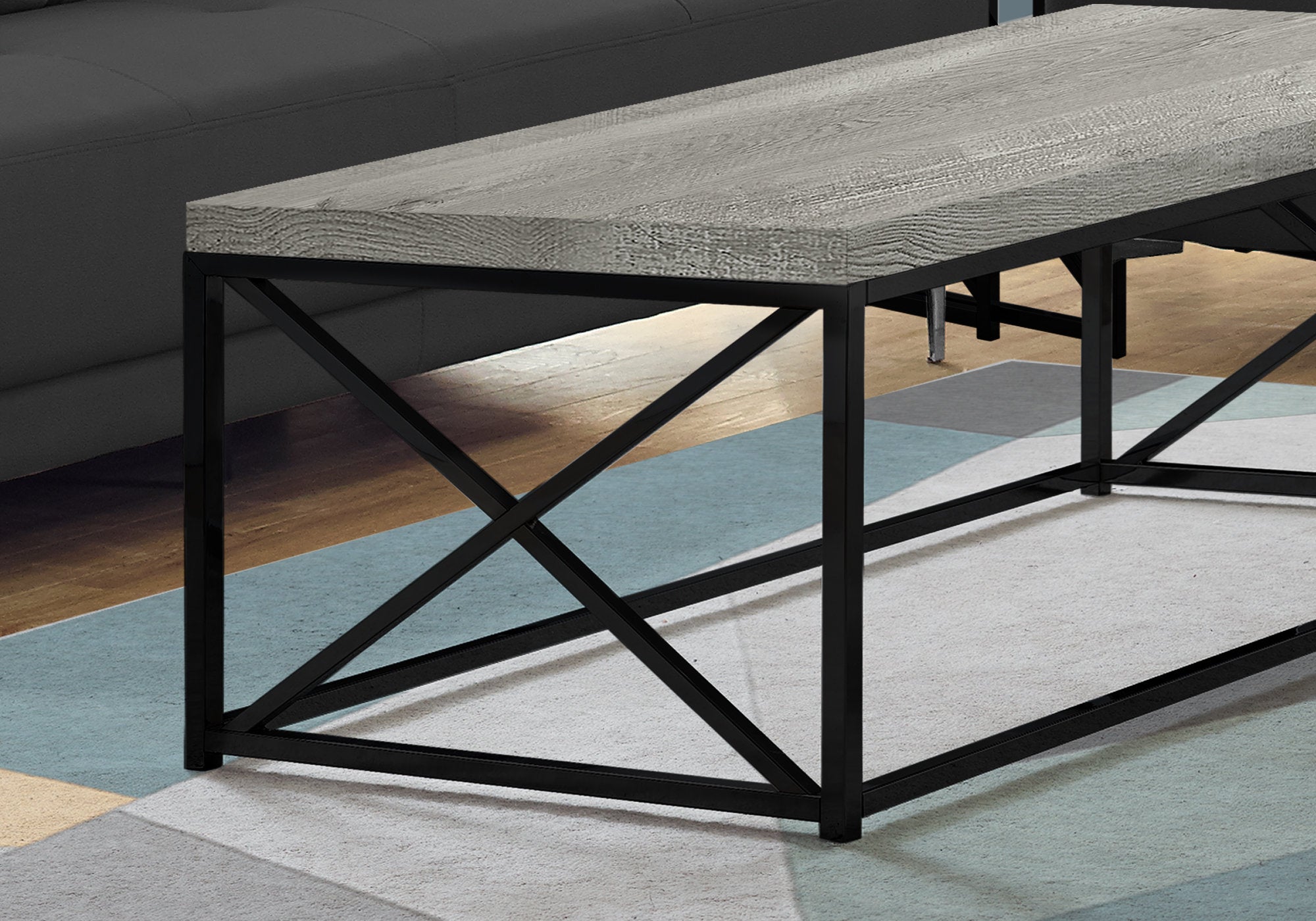 TABLE BASSE - ASPECT BOIS GRIS/MÉTAL NOIR 