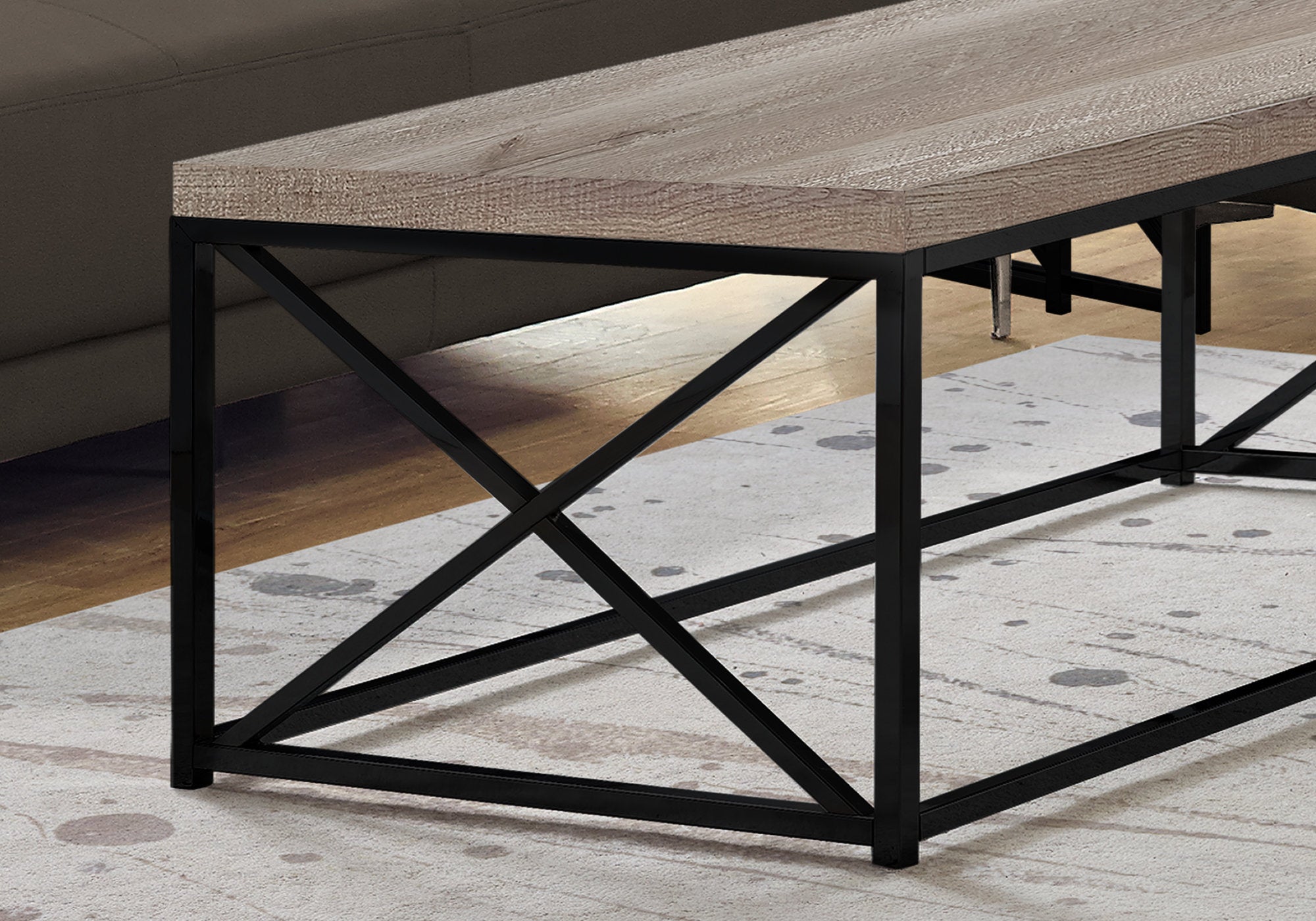 TABLE BASSE - ASPECT BOIS TAUPE / MÉTAL NOIR