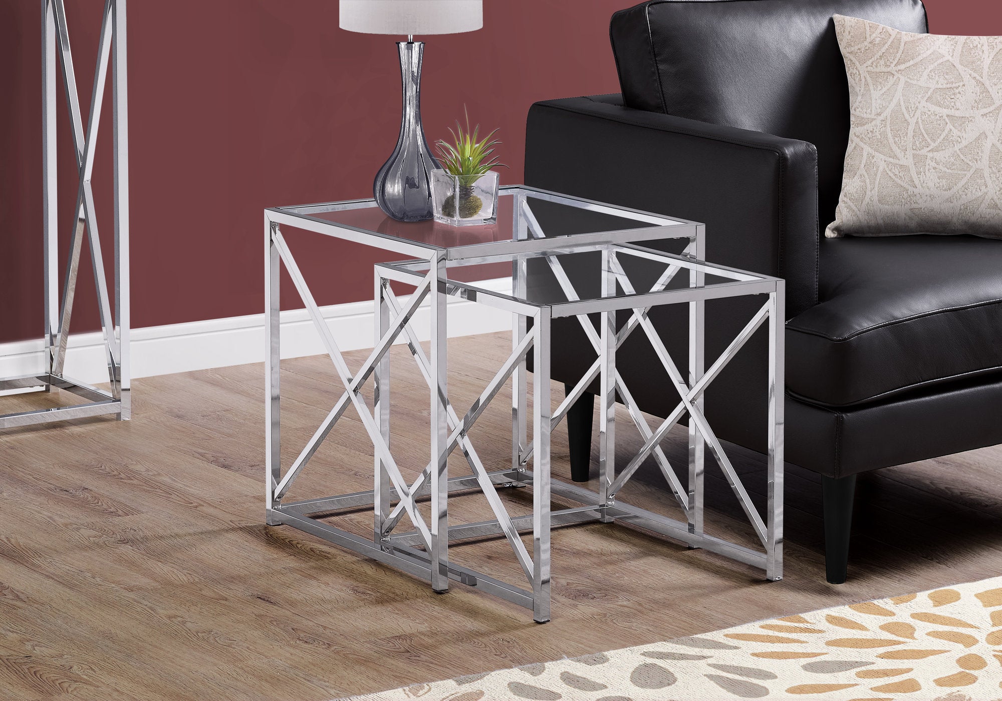 TABLE GIGOGNE - ENSEMBLE 2PCS / METAL CHROME A/ VERRE TREMPE
