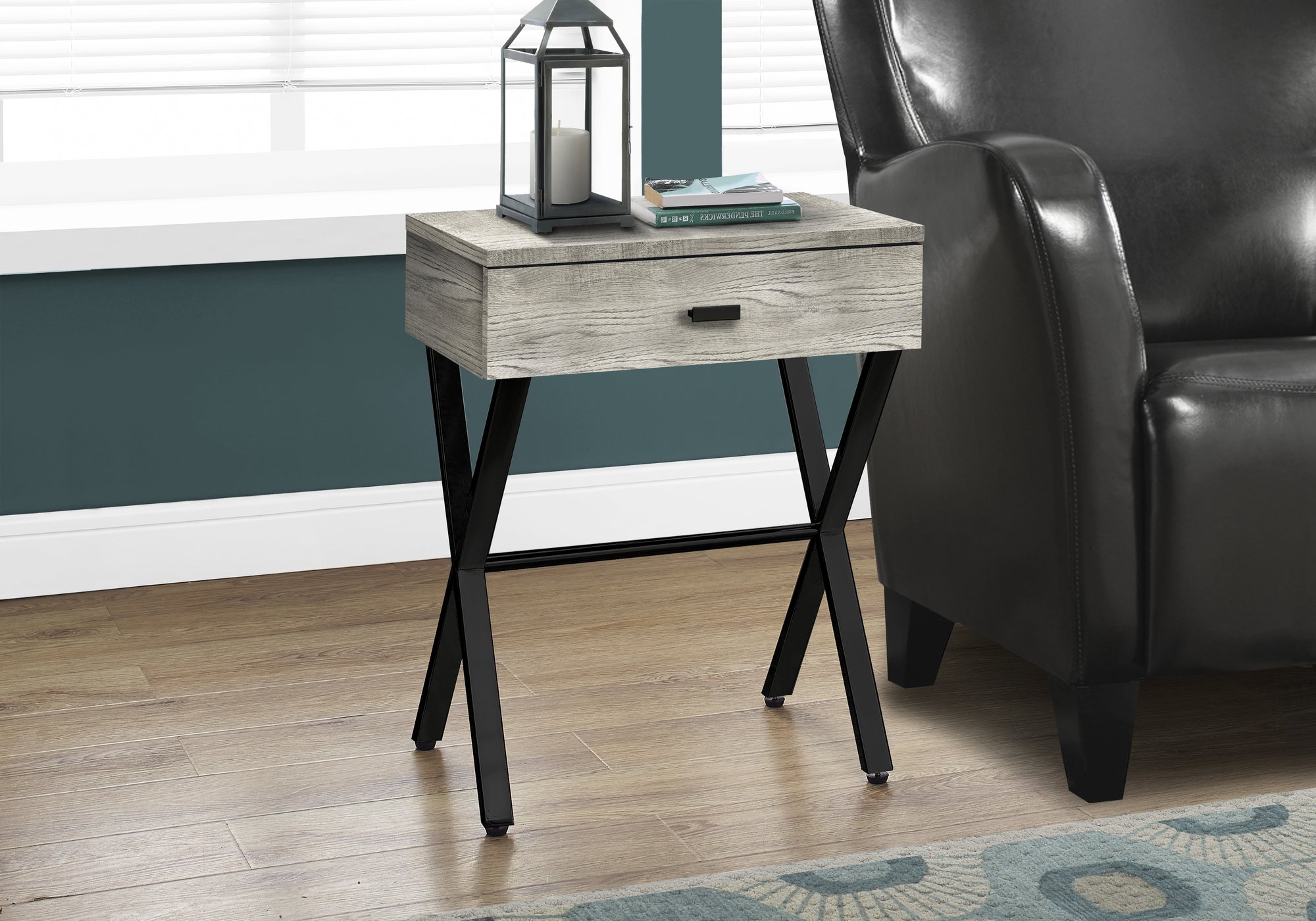 TABLE D'APPOINT - 24"H / BOIS DE RÉCUPÉRATION GRIS / MÉTAL NOIR 