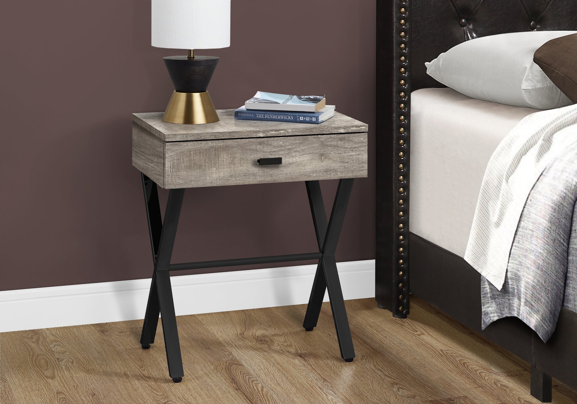 TABLE D'APPOINT - 24"H / BOIS TAUPE / MÉTAL NOIR 