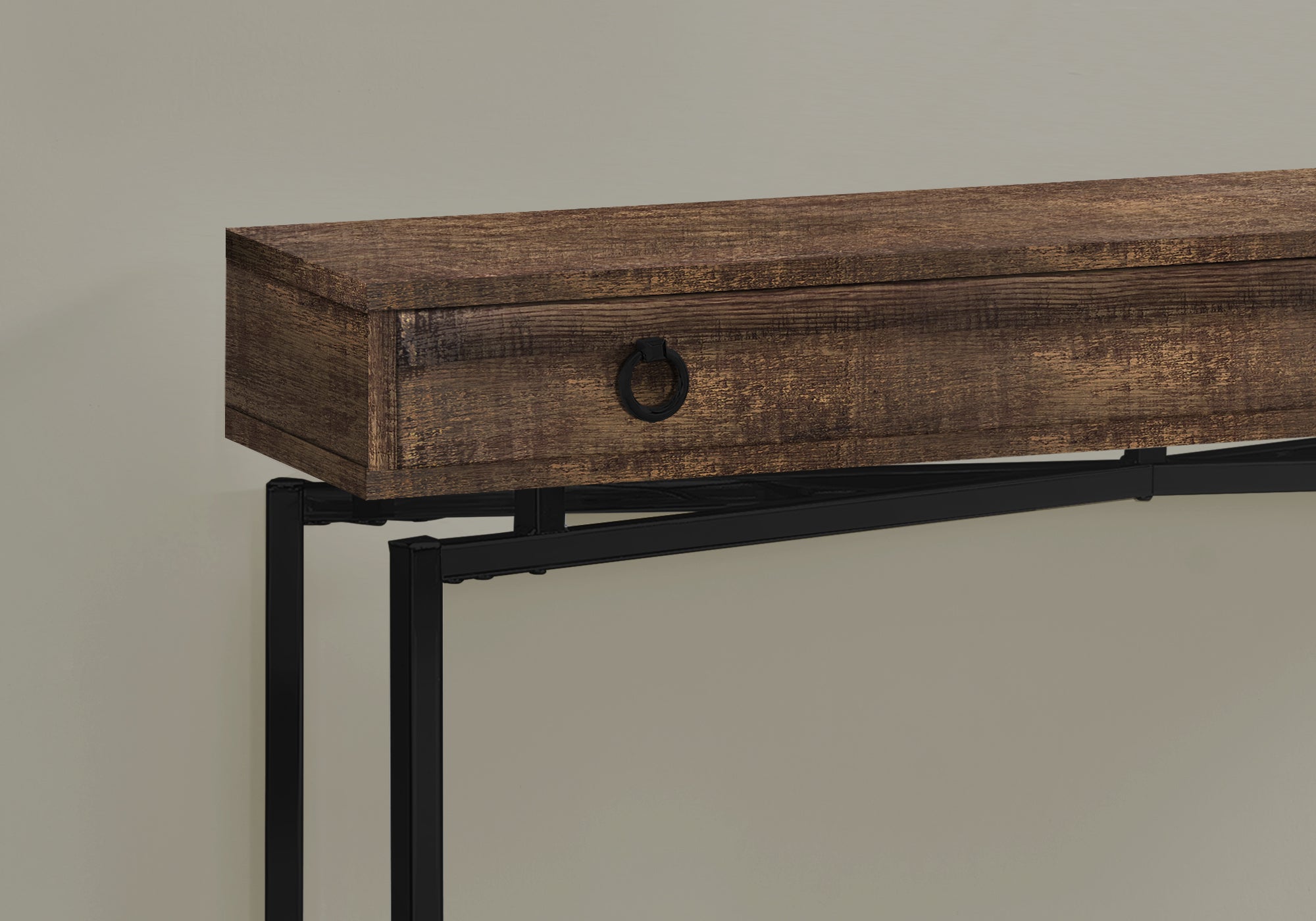 TABLE D'APPOINT - 42"L / BOIS BRUN/CONSOLE NOIRE