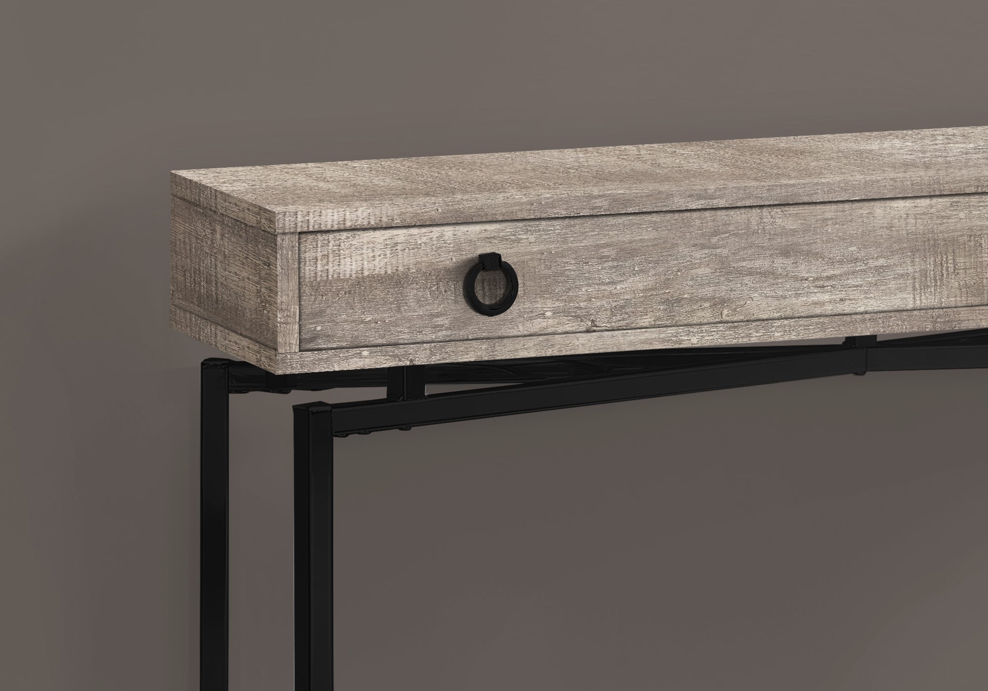 TABLE D'APPOINT - 42"L / BOIS RÉCUPÉRÉ TAUPE / CONSOLE NOIRE 