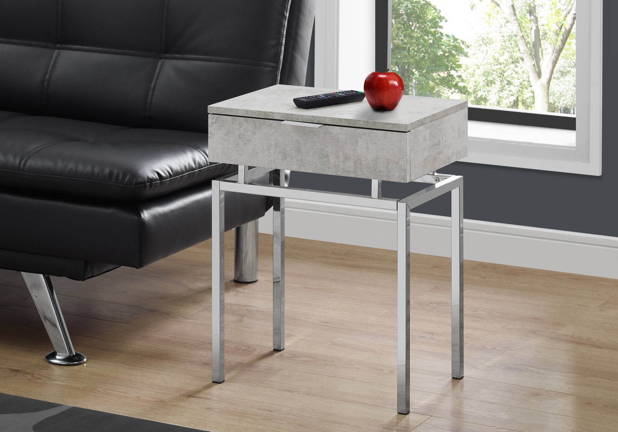 TABLE D'APPOINT - 24"H / CIMENT GRIS / METAL CHROME 