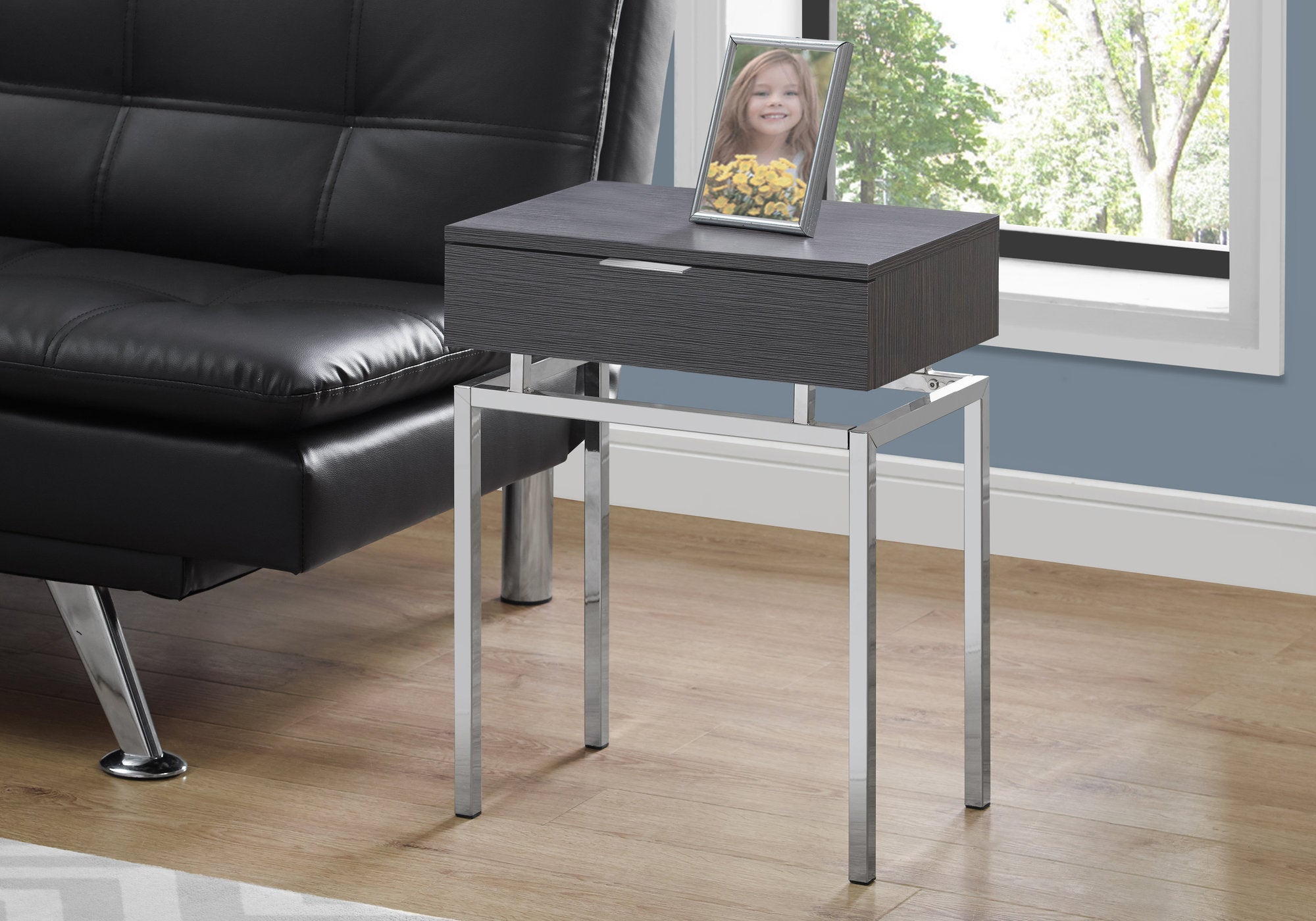TABLE D'APPOINT - 24"H / GRIS / METAL CHROME 