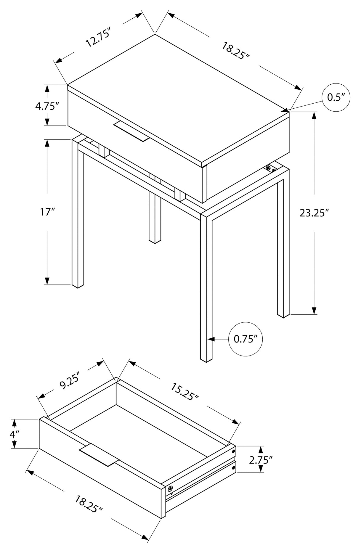 TABLE D'APPOINT - 24"H / FONCE TAUPE / METAL CHROME 