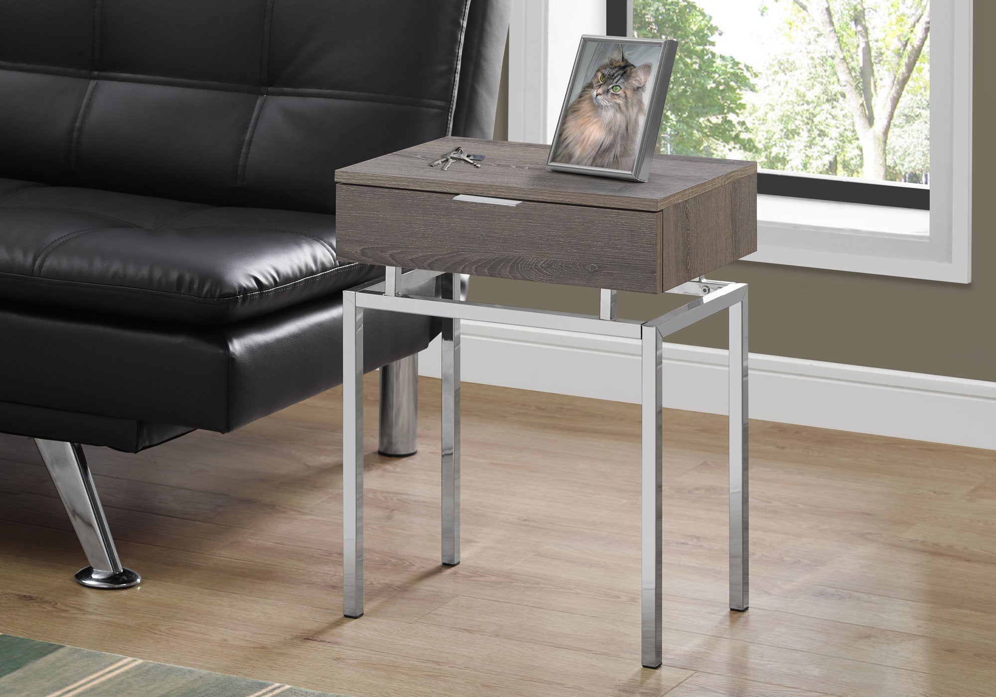 TABLE D'APPOINT - 24"H / FONCE TAUPE / METAL CHROME 