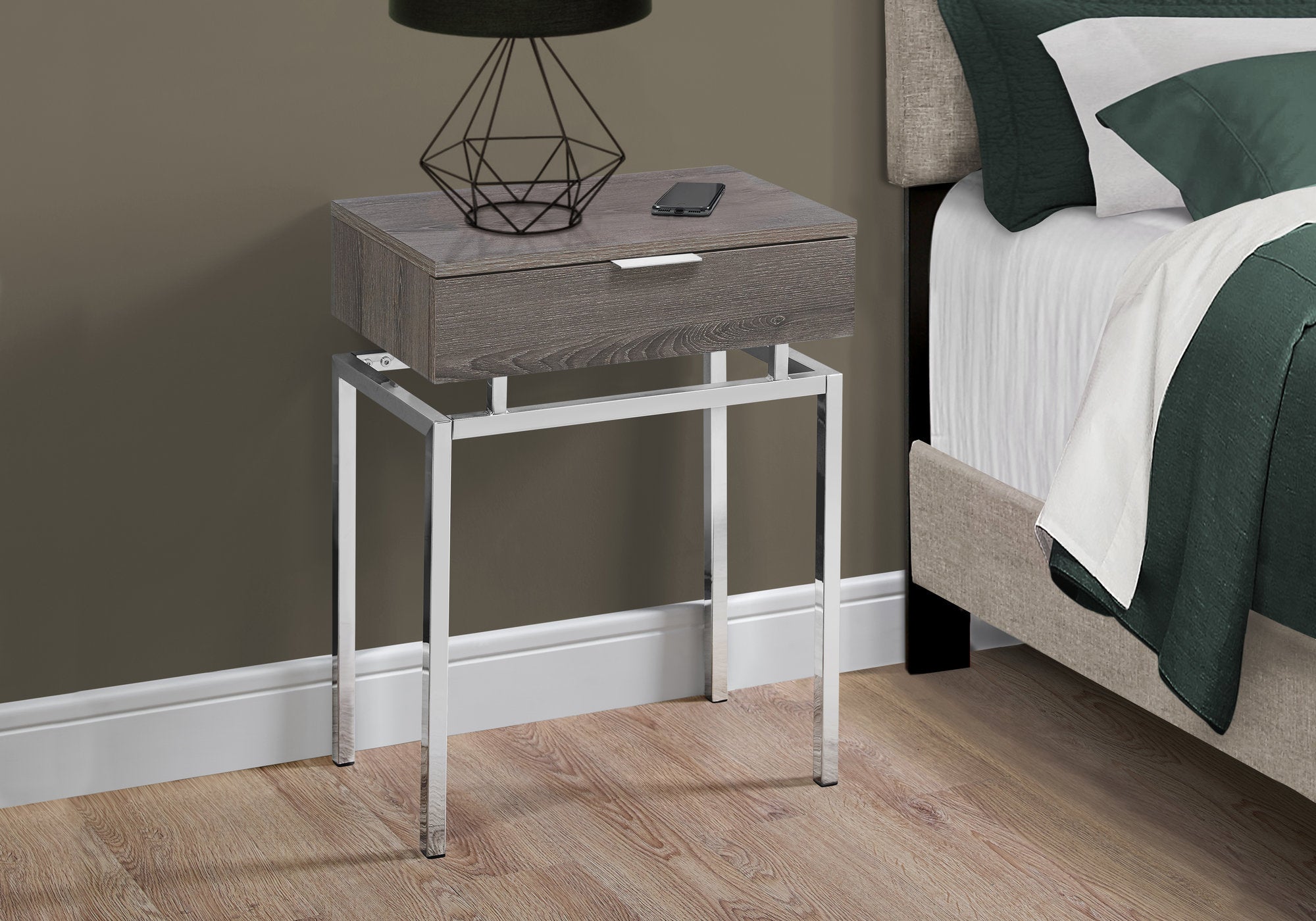 TABLE D'APPOINT - 24"H / FONCE TAUPE / METAL CHROME 