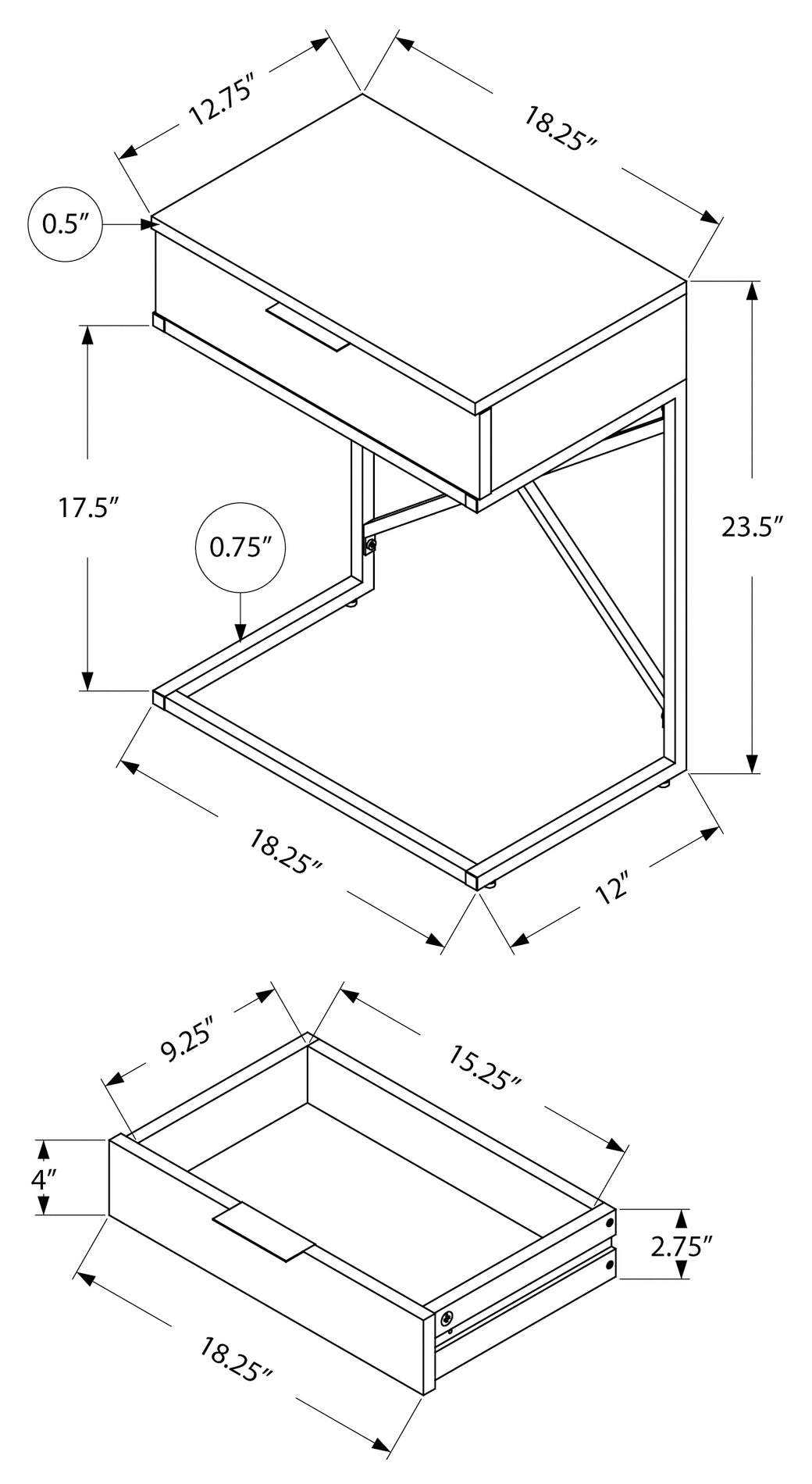 TABLE D'APPOINT - 24"H / BLANC BRILLANT / METAL CHROME 