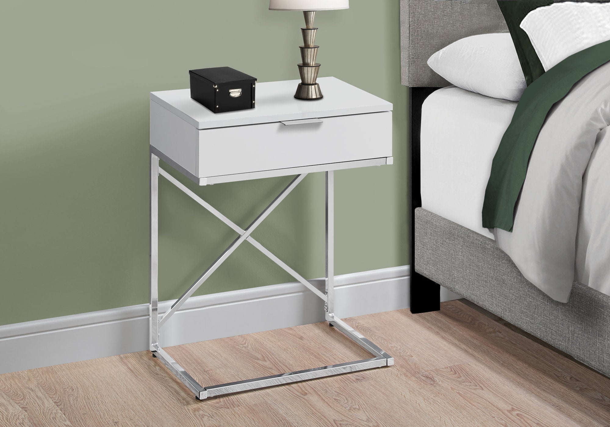 TABLE D'APPOINT - 24"H / BLANC BRILLANT / METAL CHROME 