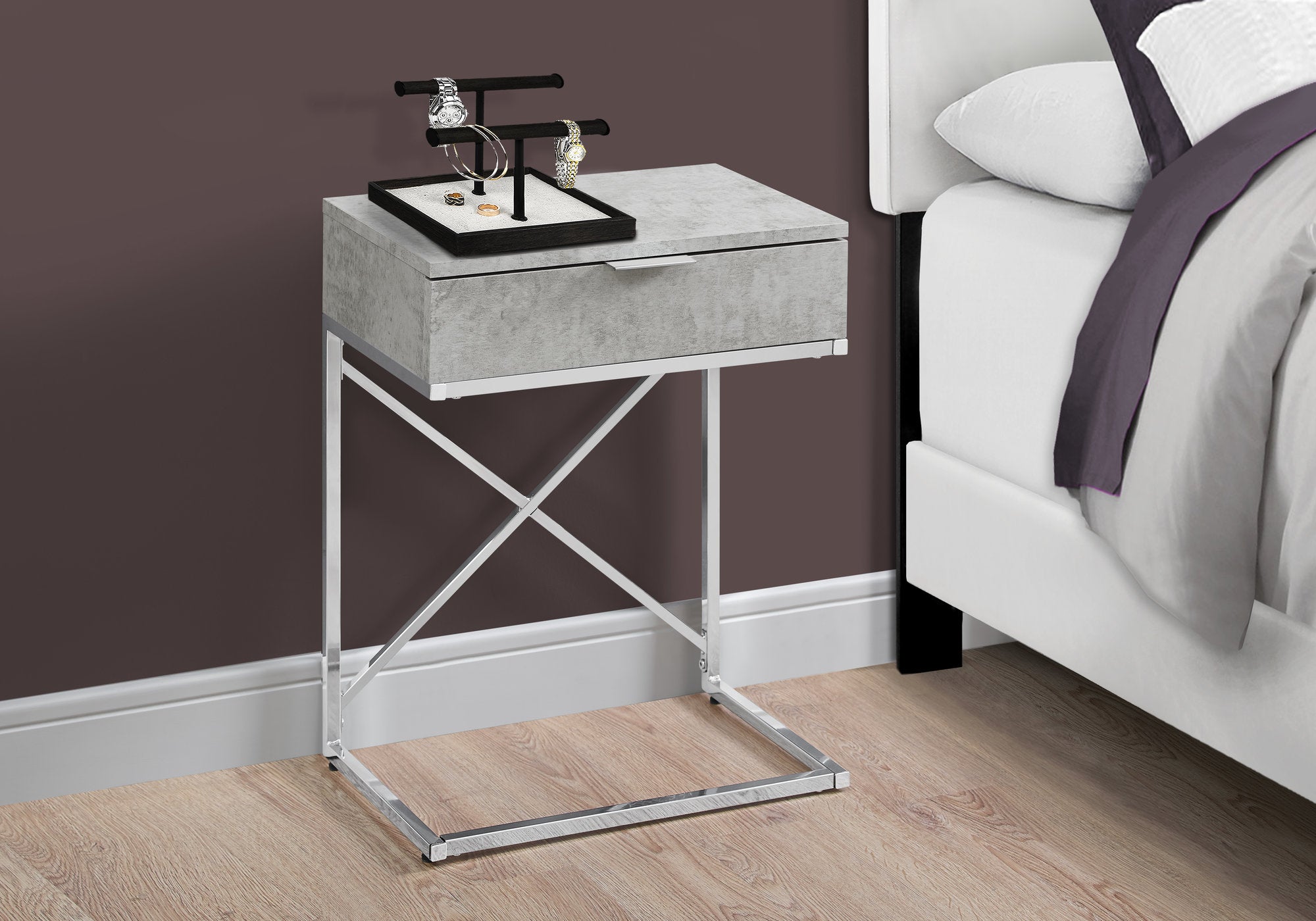 TABLE D'APPOINT - 24"H / CIMENT GRIS / METAL CHROME 
