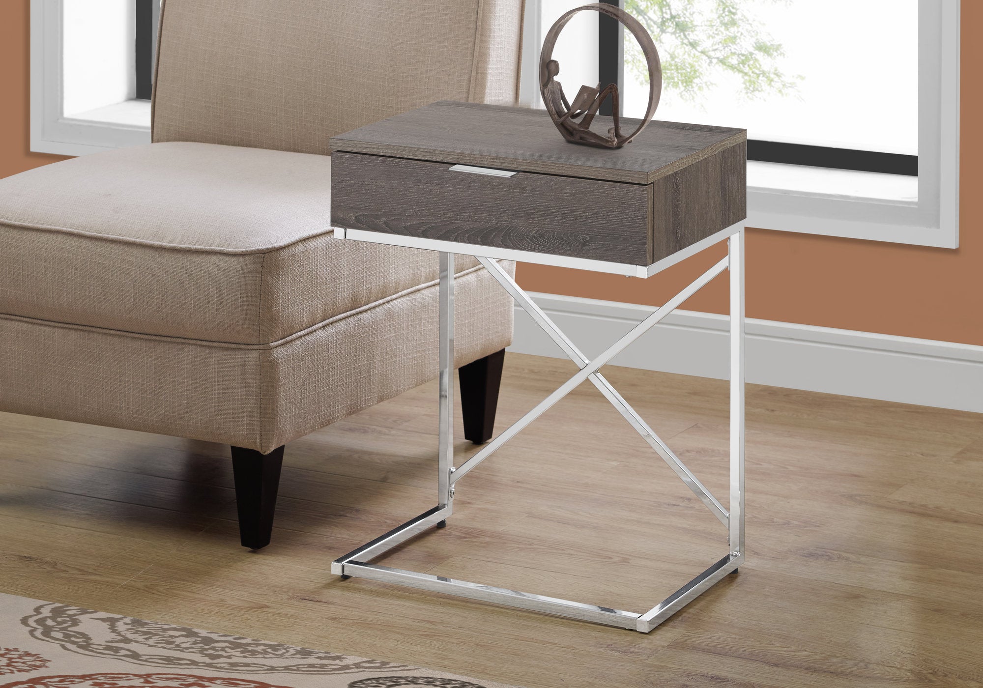 TABLE D'APPOINT - 24"H / FONCE TAUPE / METAL CHROME 