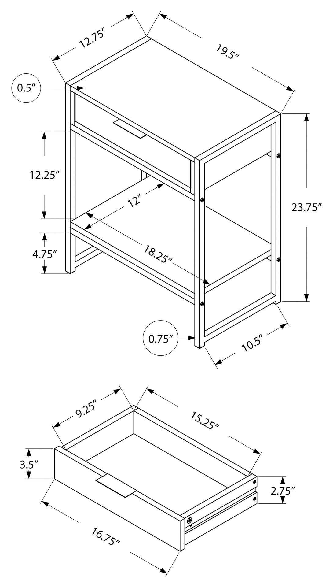 TABLE D'APPOINT - 24"H / GRIS / METAL CHROME 