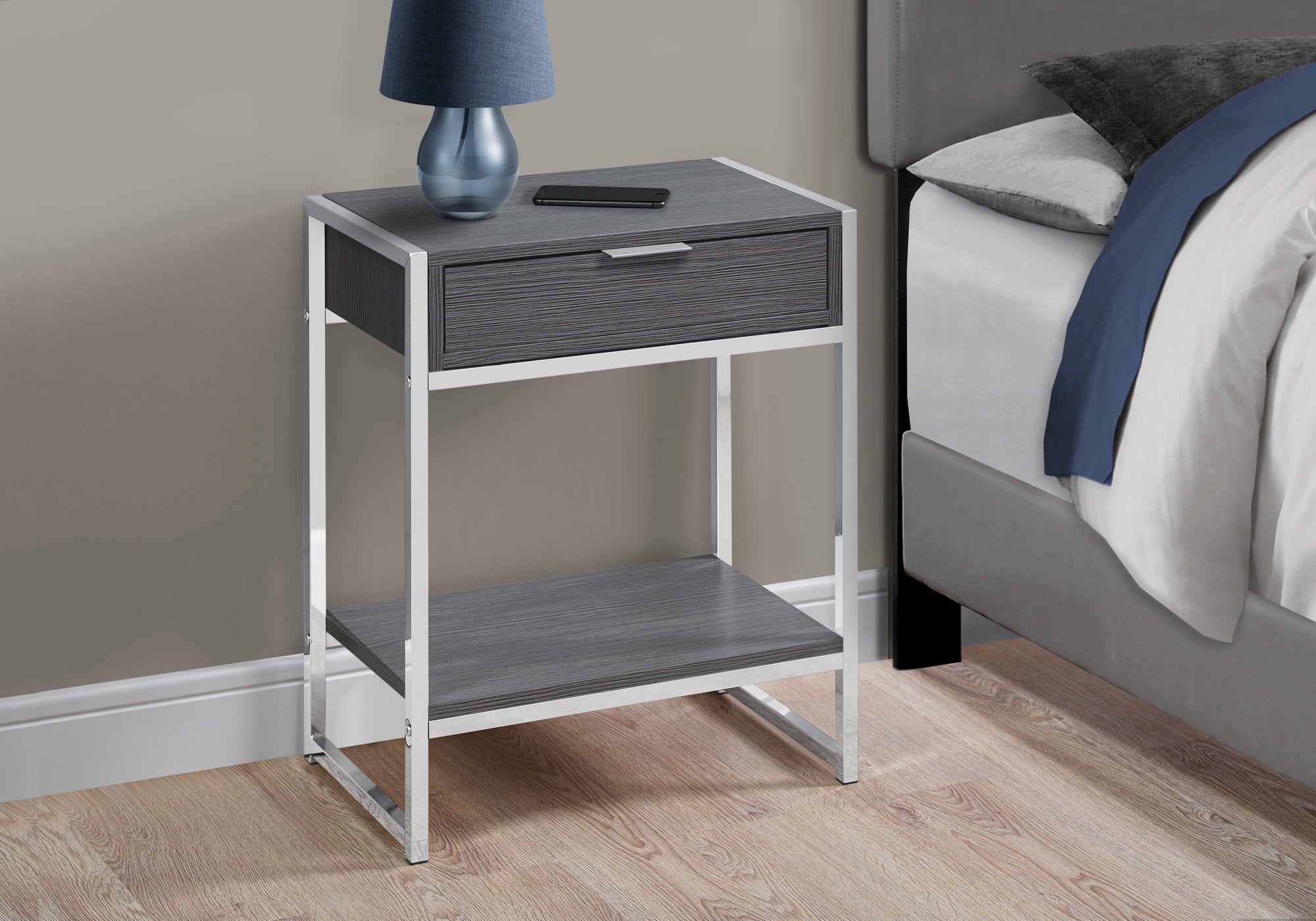 TABLE D'APPOINT - 24"H / GRIS / METAL CHROME 